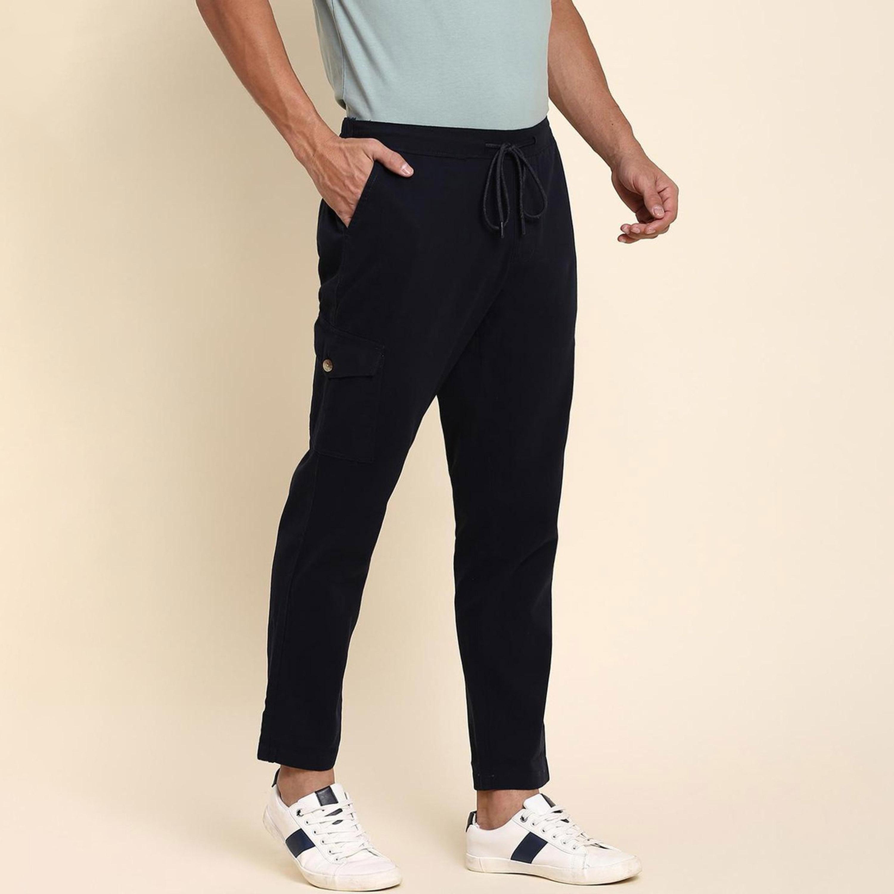 دينيس لينغو× ستايلي-  بنطال كارغو كاجوال سادة بخصر متوسط-men-clothing-bottoms-trousersandchinos-trousers-image-3