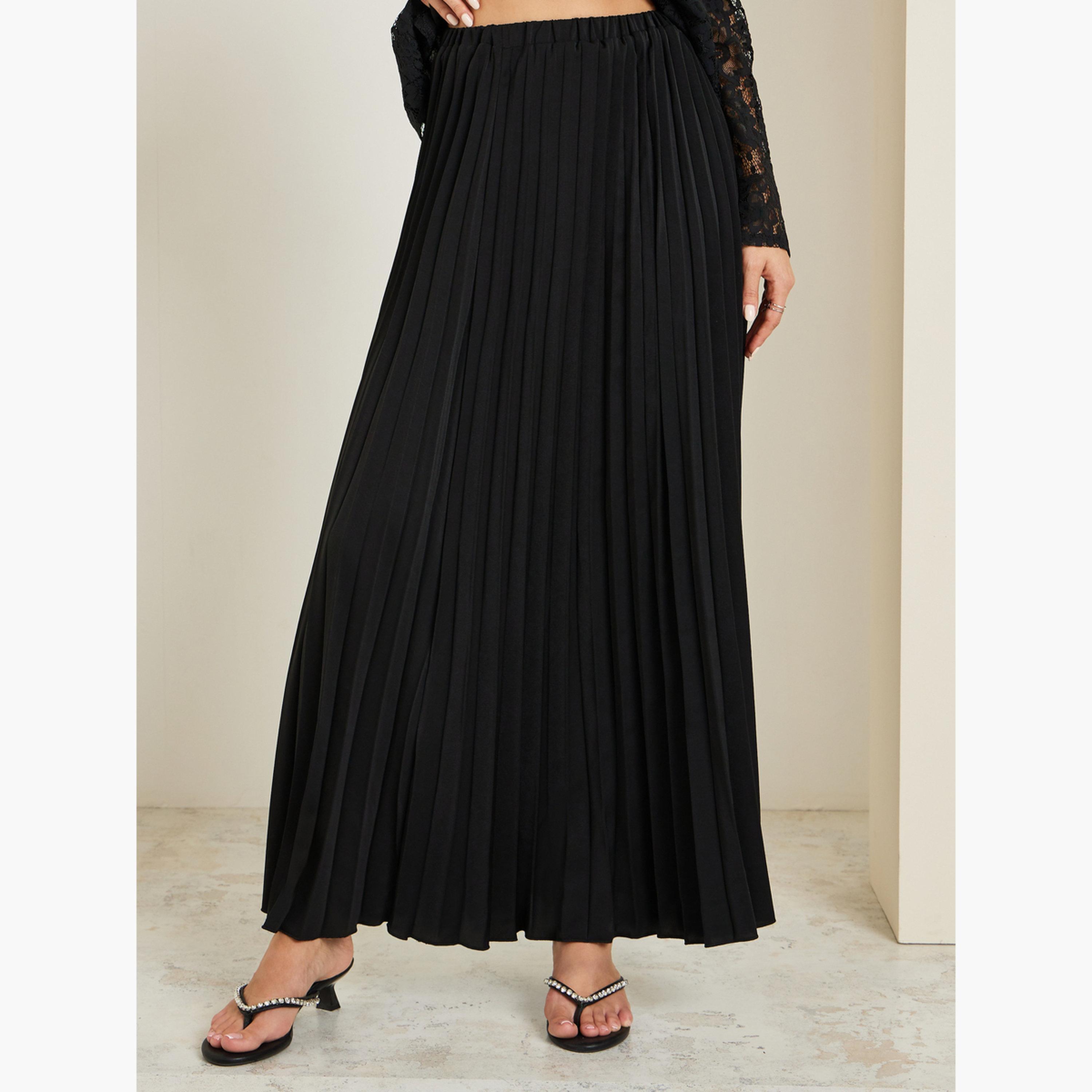 طقم منسق من تنورة بكسرات وقميص دانتيل بحزام-women-clothing-coordsets-image-4