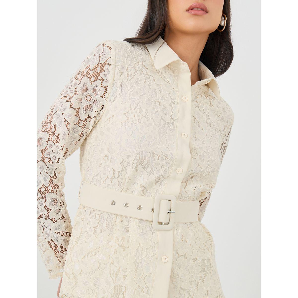 طقم منسق من تنورة بكسرات مع بلوزة بحزام خصر-women-clothing-coordsets-image-3