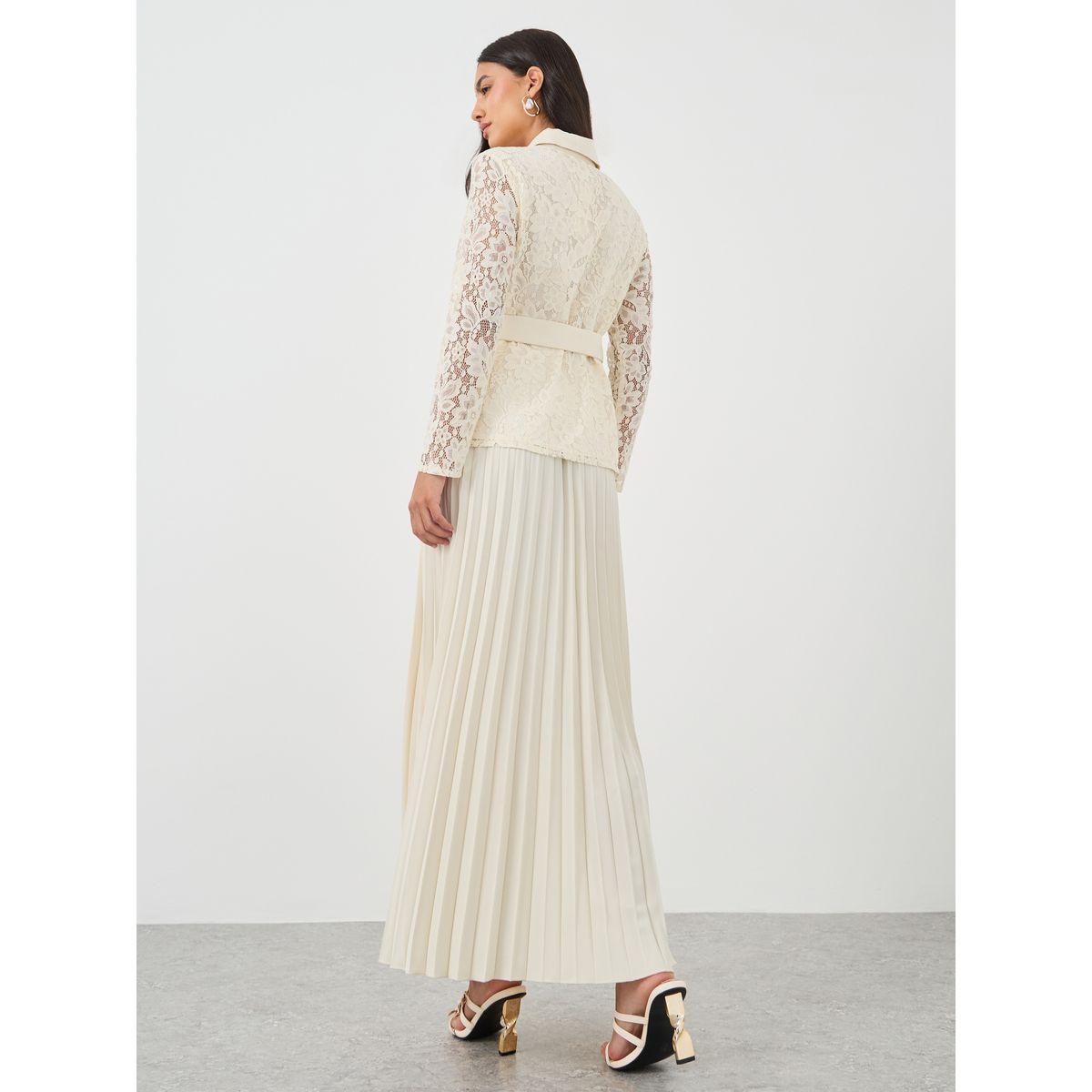 Styli Lace Belted Shirt and Pleated Skirt Co-Ords-women-clothing-coordsets-image-5