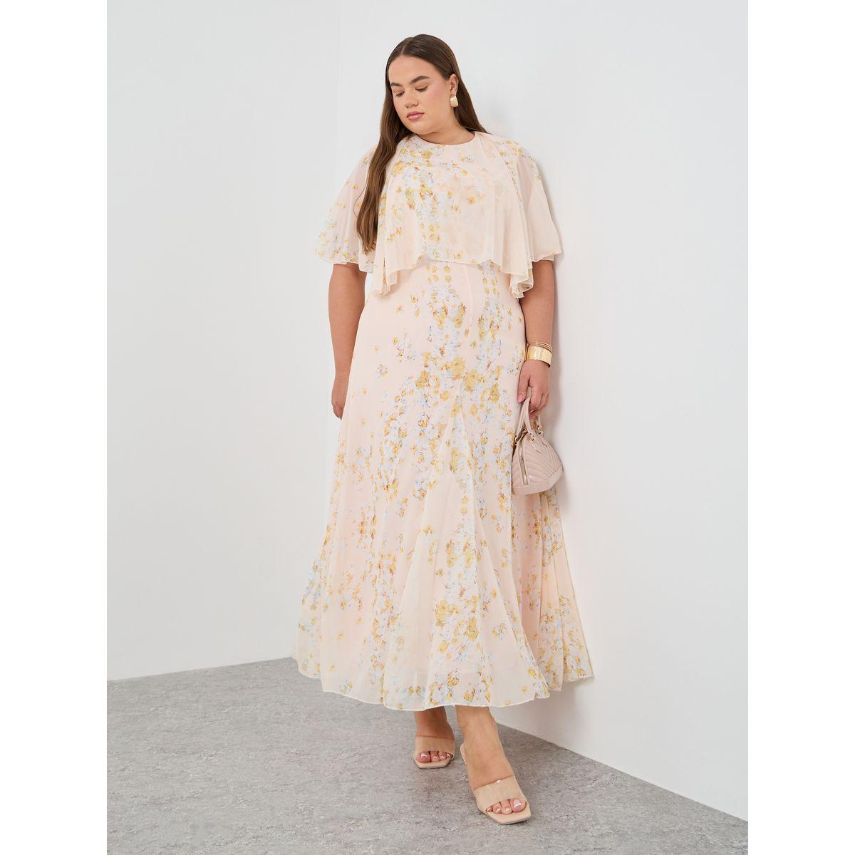 فستان طويل بطبعة زهور وأكمام كيب-women-clothing-dresses-image-1