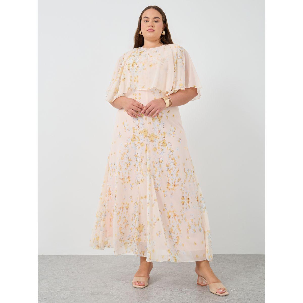 فستان طويل بطبعة زهور وأكمام كيب-women-clothing-dresses-image-2
