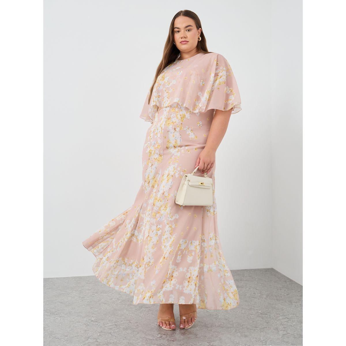 فستان طويل بمقاس كبير مع أكمام كيب-women-clothing-dresses-image-1