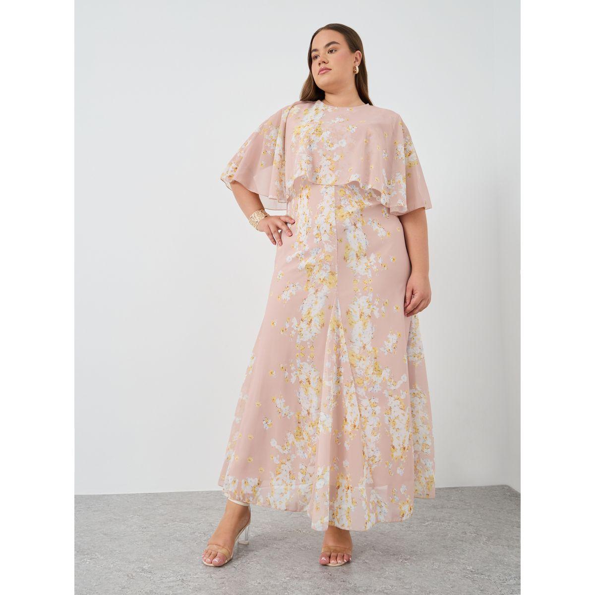 فستان طويل بمقاس كبير مع أكمام كيب-women-clothing-dresses-image-2