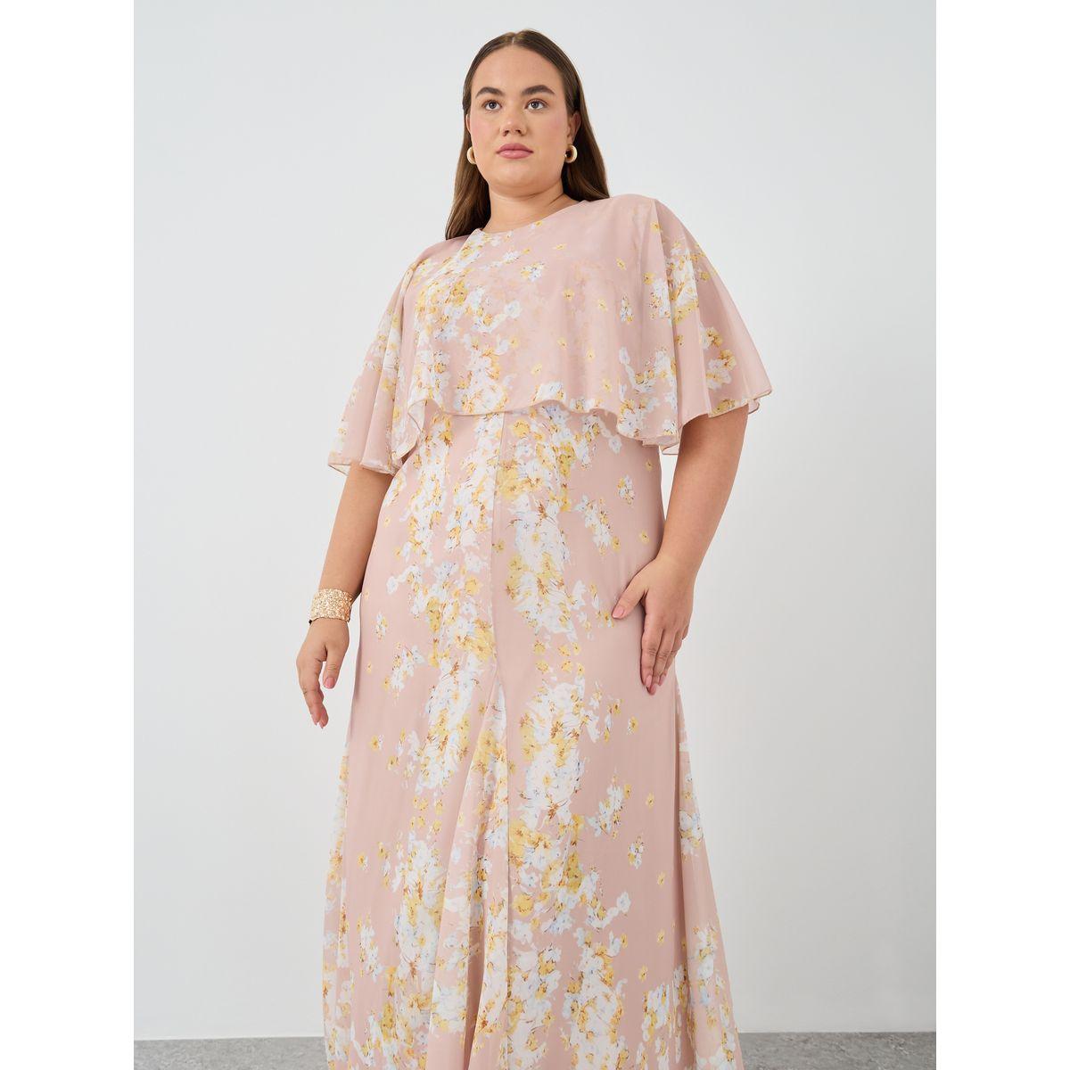 فستان طويل بمقاس كبير مع أكمام كيب-women-clothing-dresses-image-3