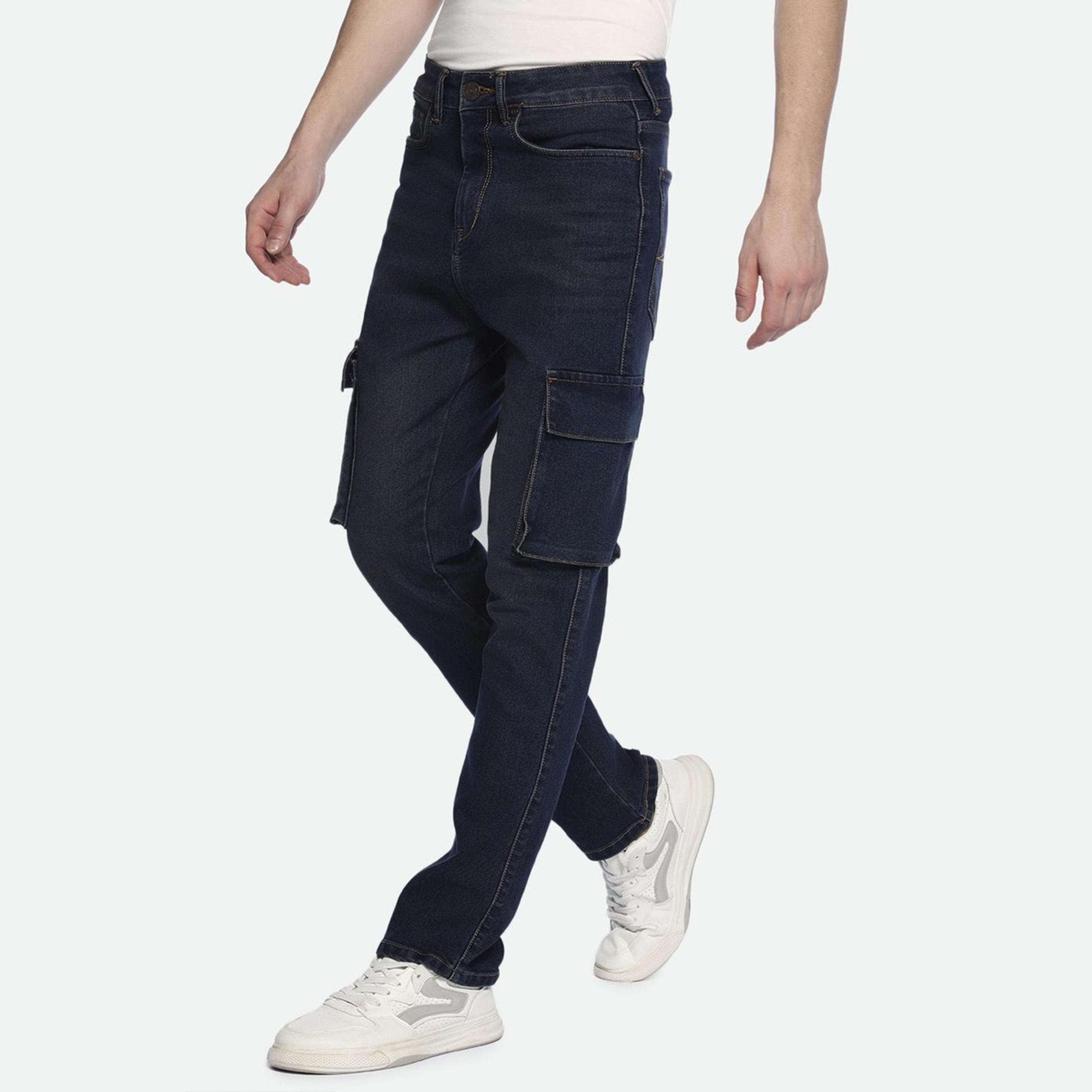 دينيس لينغو× ستايلي-  بنطال جينز كارغو مطاطي بقصة مستقيمة لون باهت-men-clothing-bottoms-jeans-image-3