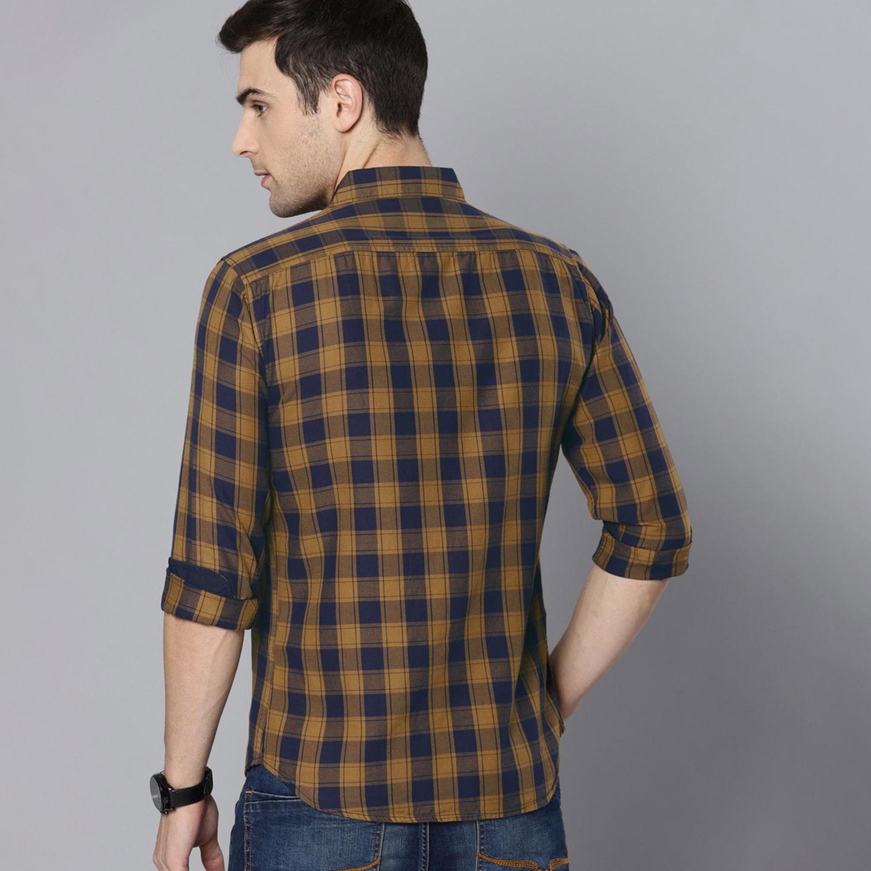 دينيس لينغو× ستايلي-  قميص كاجوال مربعات باللونين الأصفر الخردل والأزرق الداكن-men-clothing-shirts-image-2