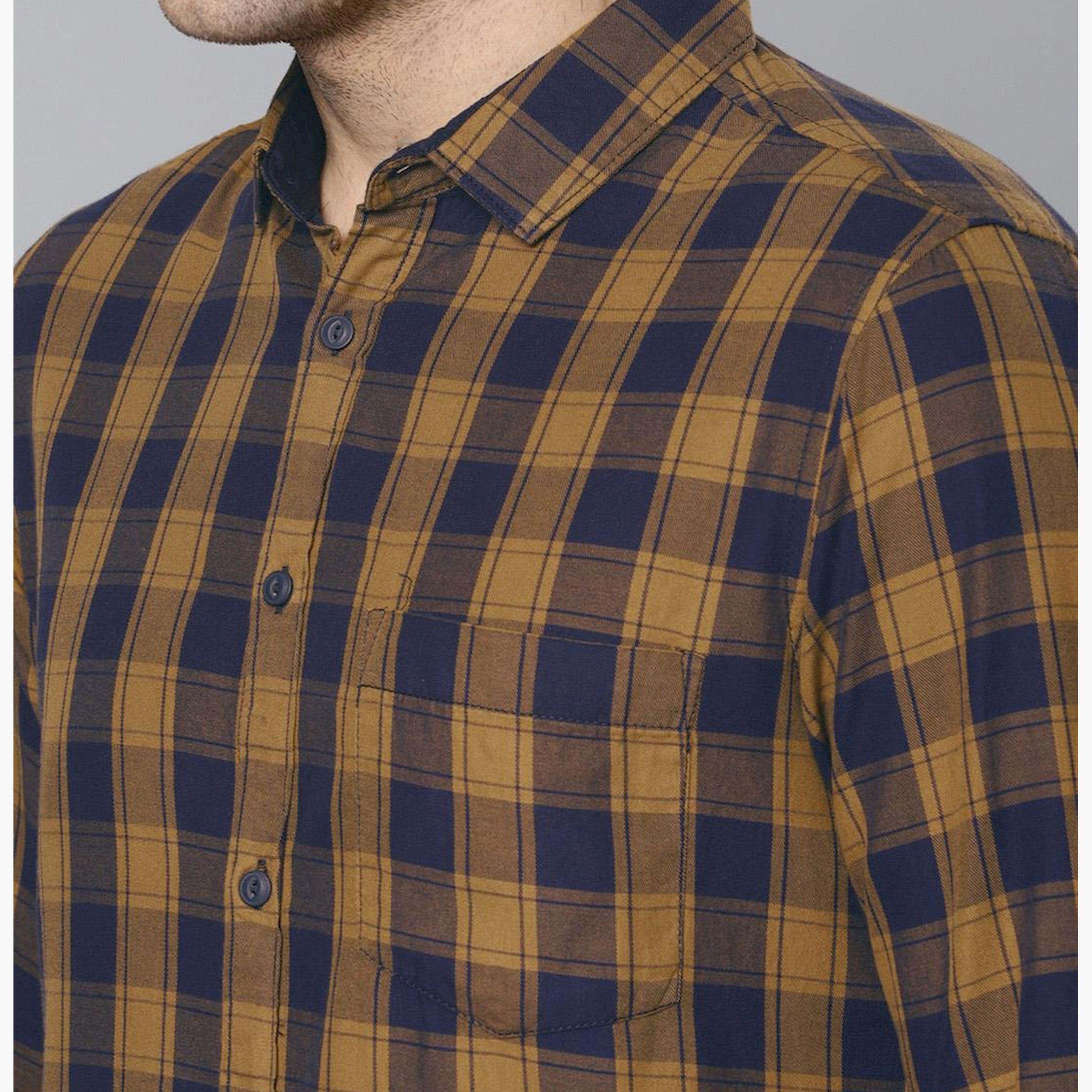 دينيس لينغو× ستايلي-  قميص كاجوال مربعات باللونين الأصفر الخردل والأزرق الداكن-men-clothing-shirts-image-3