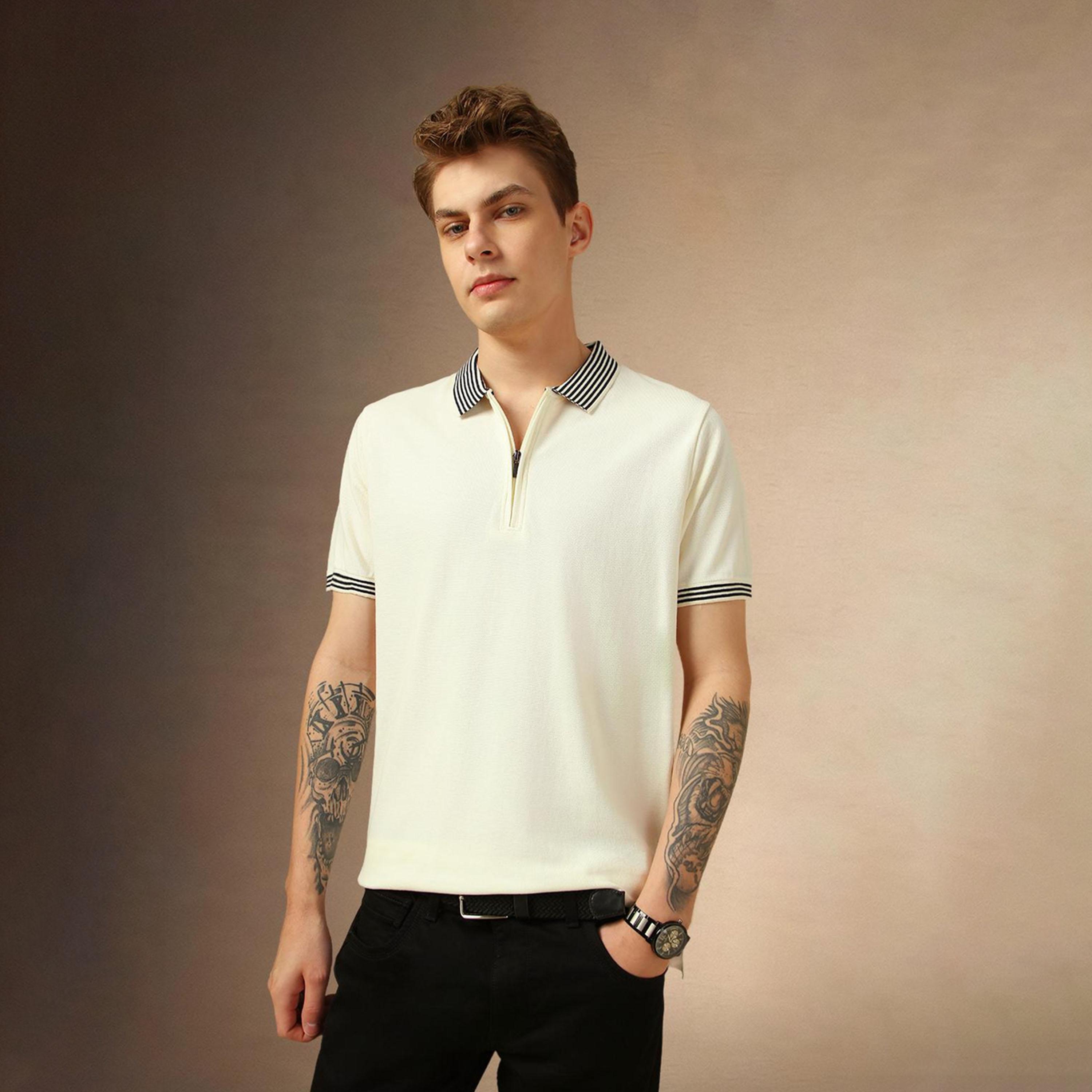 دينيس لينغو× ستايلي-  تي شيرت قطن ياقة بولو سادة-men-clothing-tshirtsandpolos-tshirts-image-1