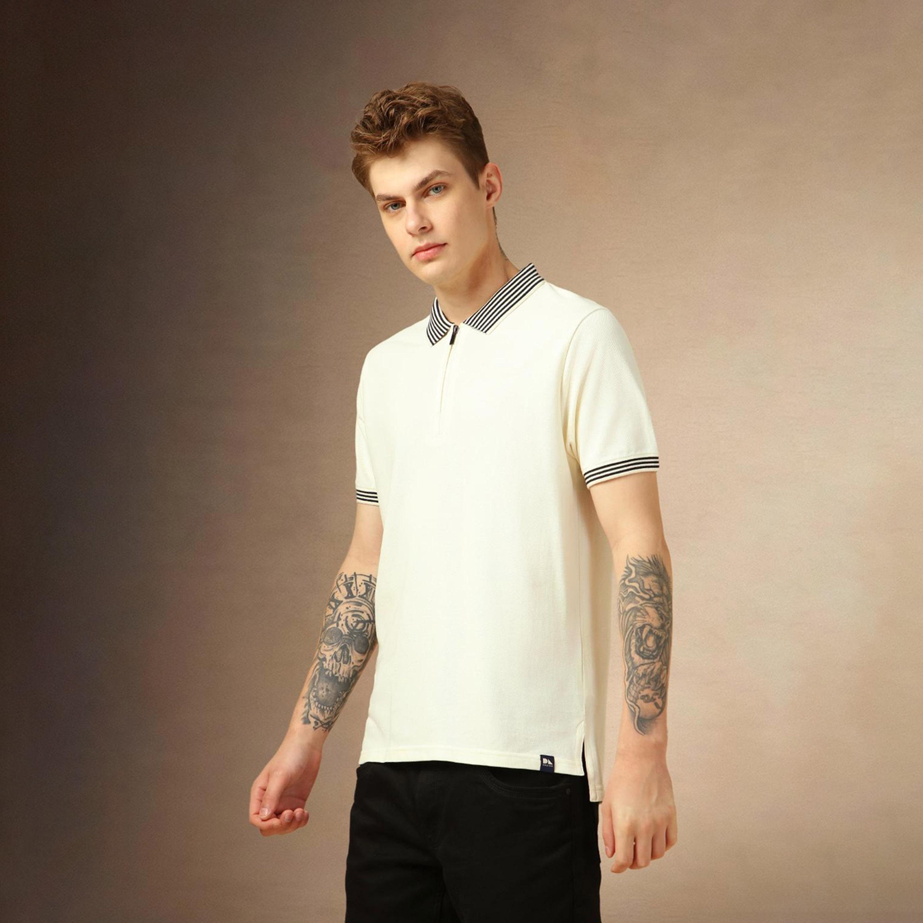 دينيس لينغو× ستايلي-  تي شيرت قطن ياقة بولو سادة-men-clothing-tshirtsandpolos-tshirts-image-2