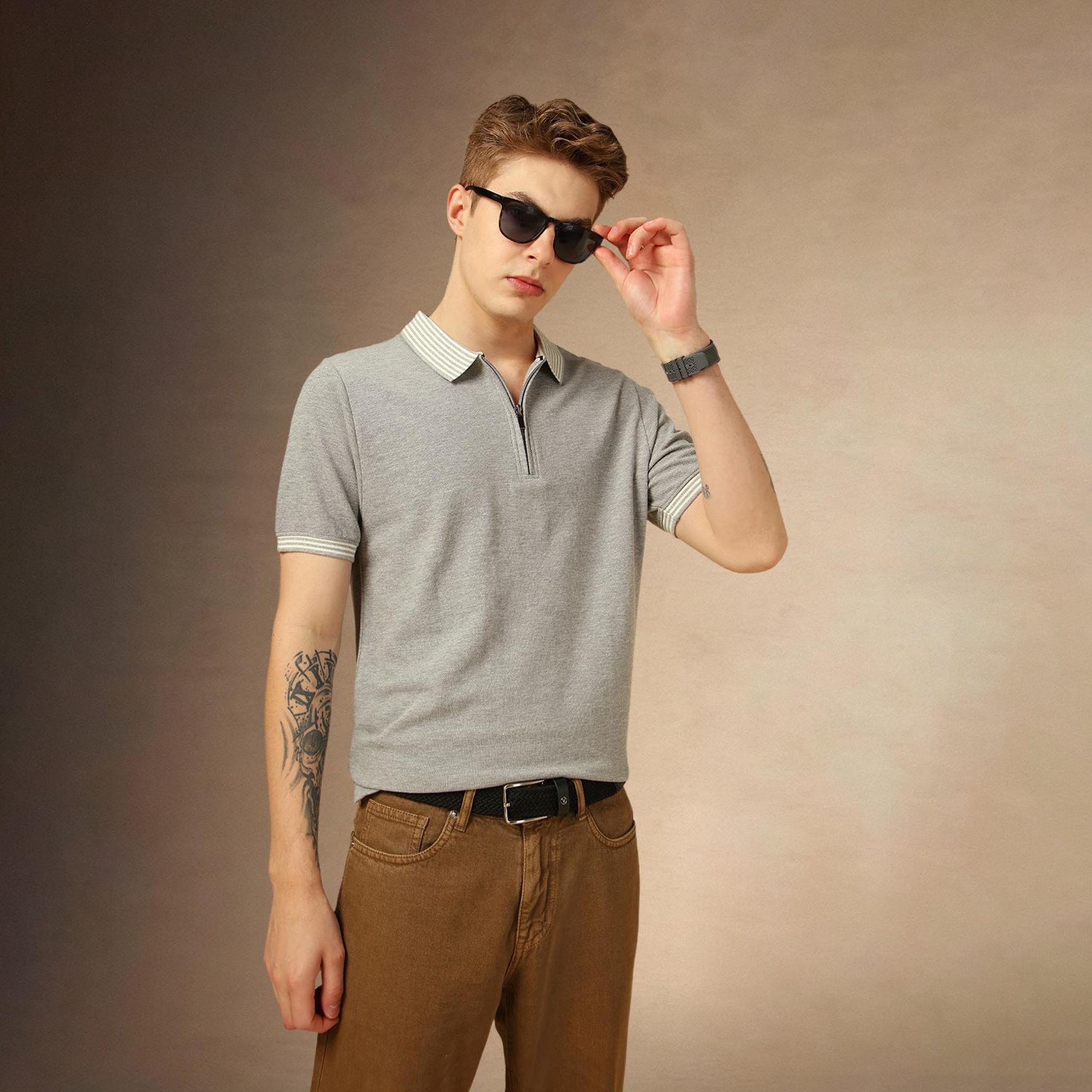 دينيس لينغو× ستايلي-  تي شيرت قطن ياقة بولو سادة-men-clothing-tshirtsandpolos-tshirts-image-1