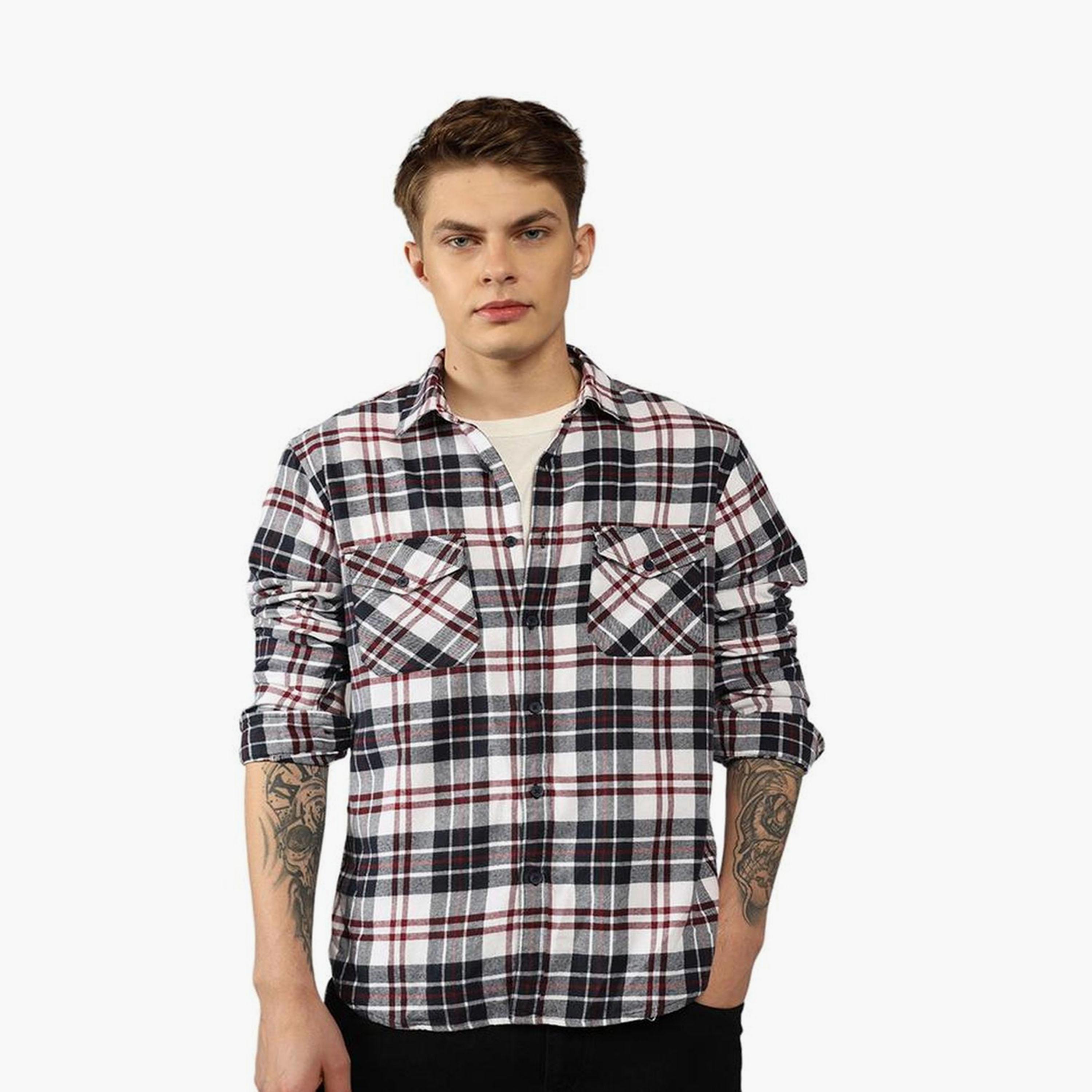 دينيس لينغو× ستايلي-  قميص كاجوال قطن خالص مقاس مريح قماش تارتان-men-clothing-shirts-image-1