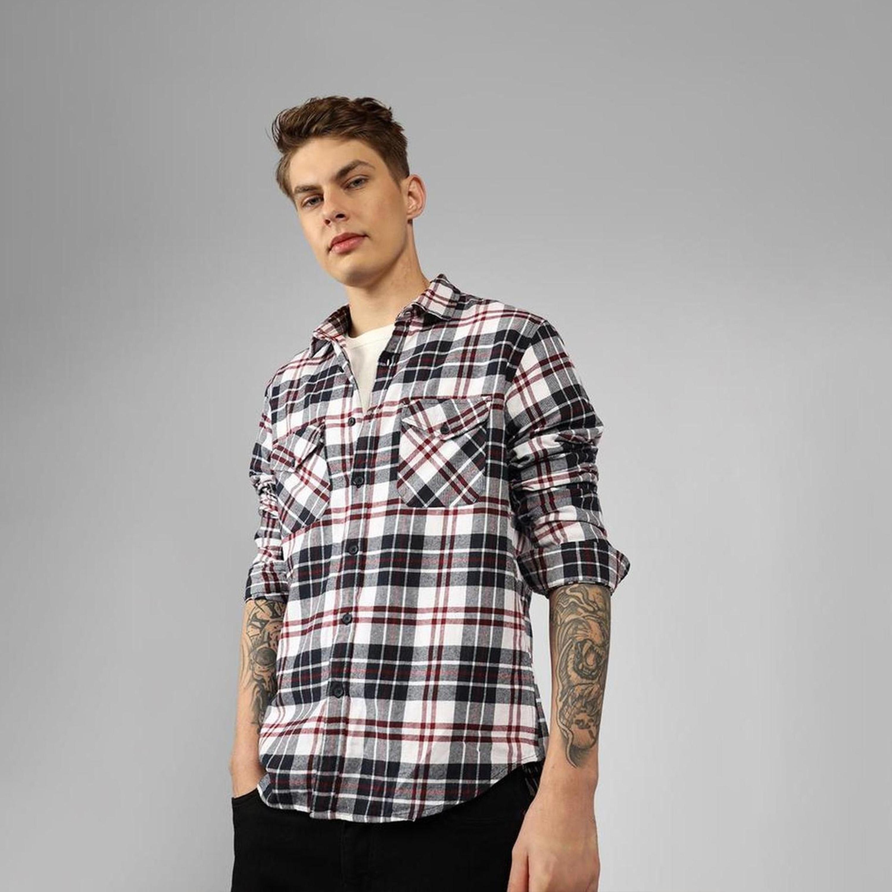 دينيس لينغو× ستايلي-  قميص كاجوال قطن خالص مقاس مريح قماش تارتان-men-clothing-shirts-image-3