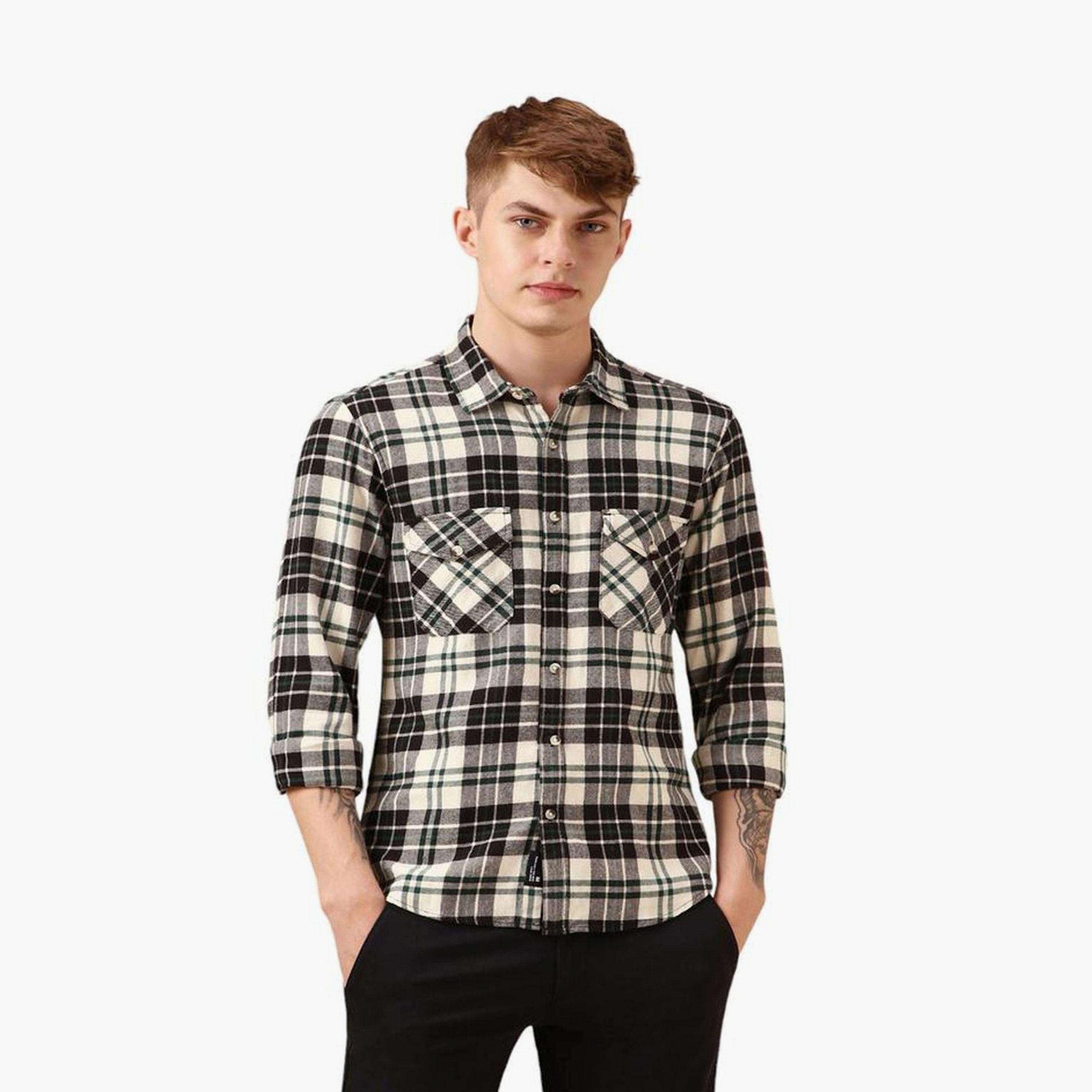 Dennis Lingo X Styli Tartan Checks Flannel Relaxed Fit Pure Cotton Casual Shirt-men-clothing-shirts-image-1