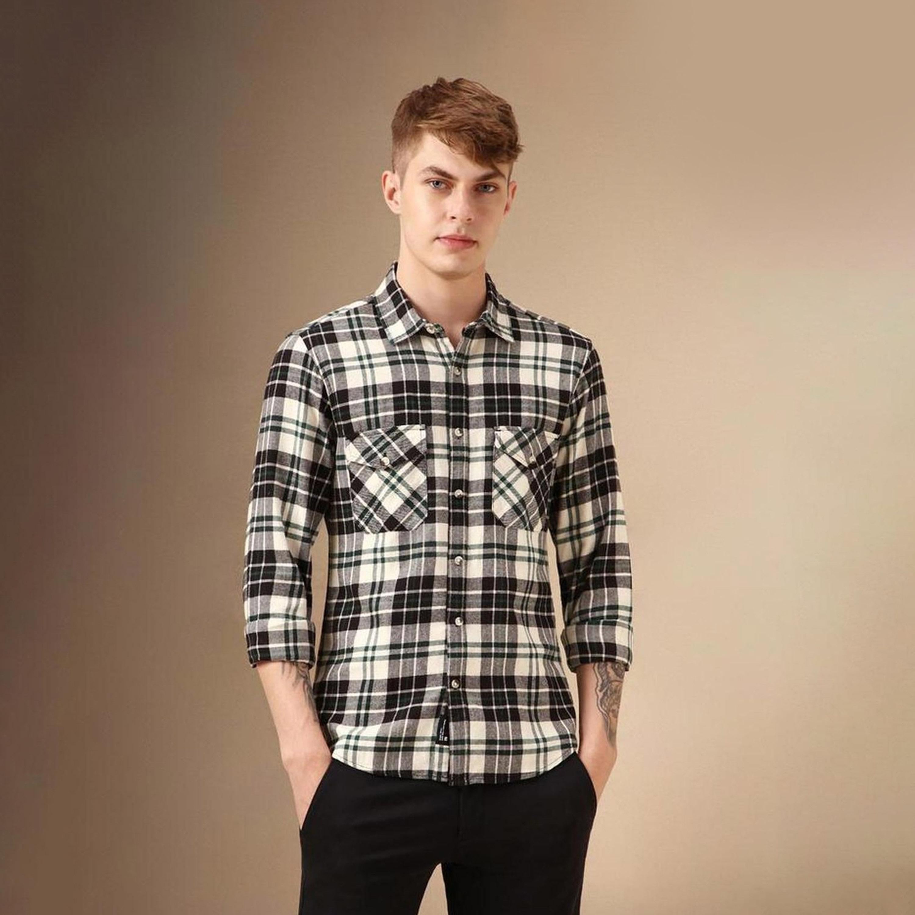 Dennis Lingo X Styli Tartan Checks Flannel Relaxed Fit Pure Cotton Casual Shirt-men-clothing-shirts-image-2