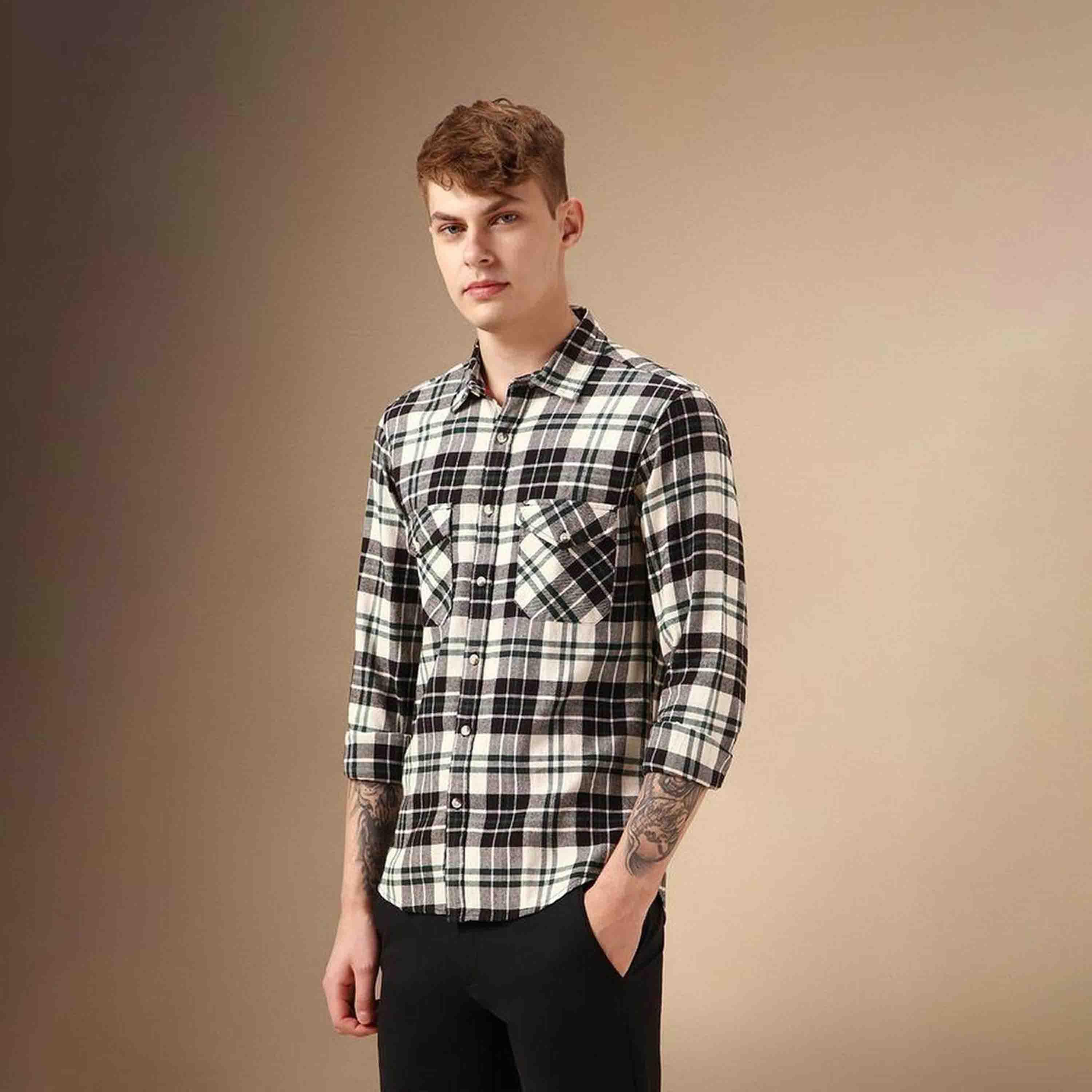 Dennis Lingo X Styli Tartan Checks Flannel Relaxed Fit Pure Cotton Casual Shirt-men-clothing-shirts-image-3