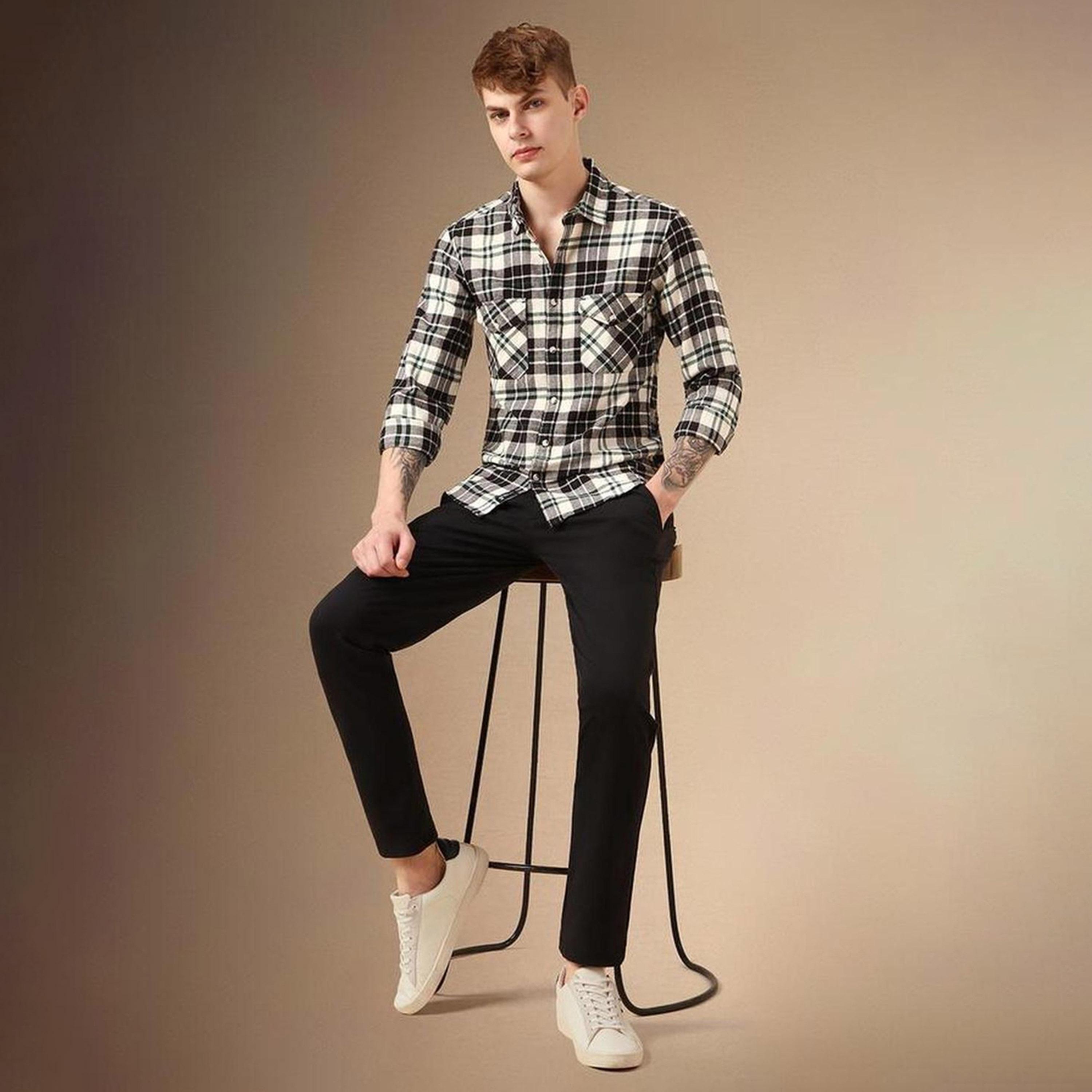 Dennis Lingo X Styli Tartan Checks Flannel Relaxed Fit Pure Cotton Casual Shirt-men-clothing-shirts-image-4