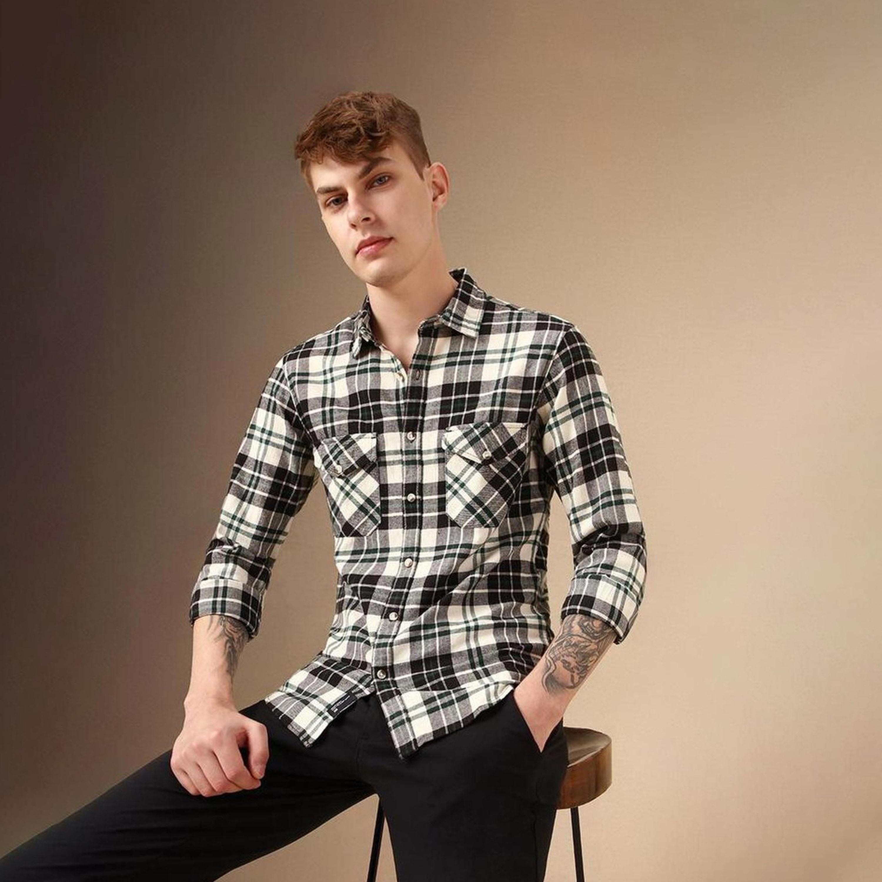 Dennis Lingo X Styli Tartan Checks Flannel Relaxed Fit Pure Cotton Casual Shirt-men-clothing-shirts-image-6
