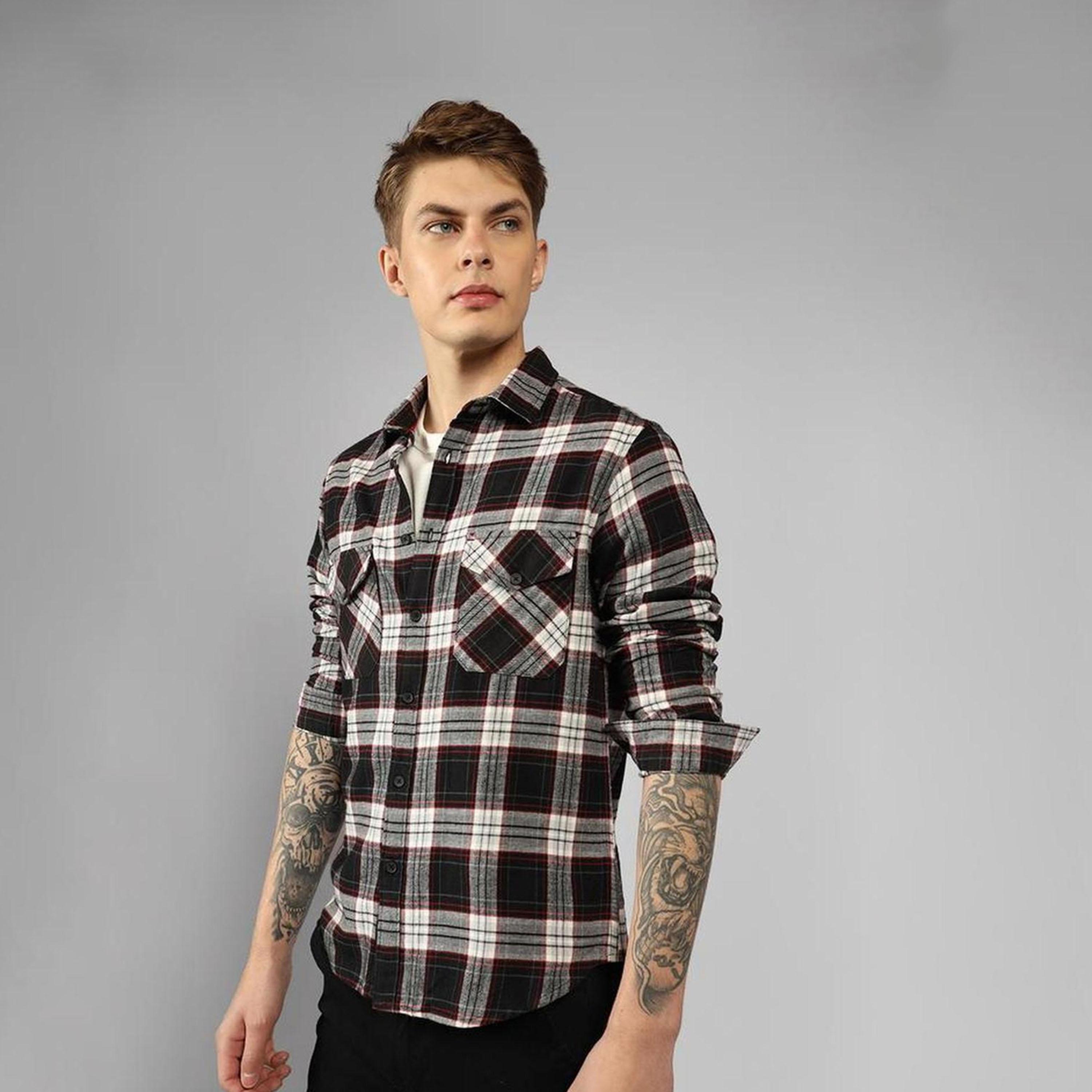دينيس لينغو× ستايلي-  قميص كاجوال قطن خالص مقاس مريح قماش تارتان-men-clothing-shirts-image-1
