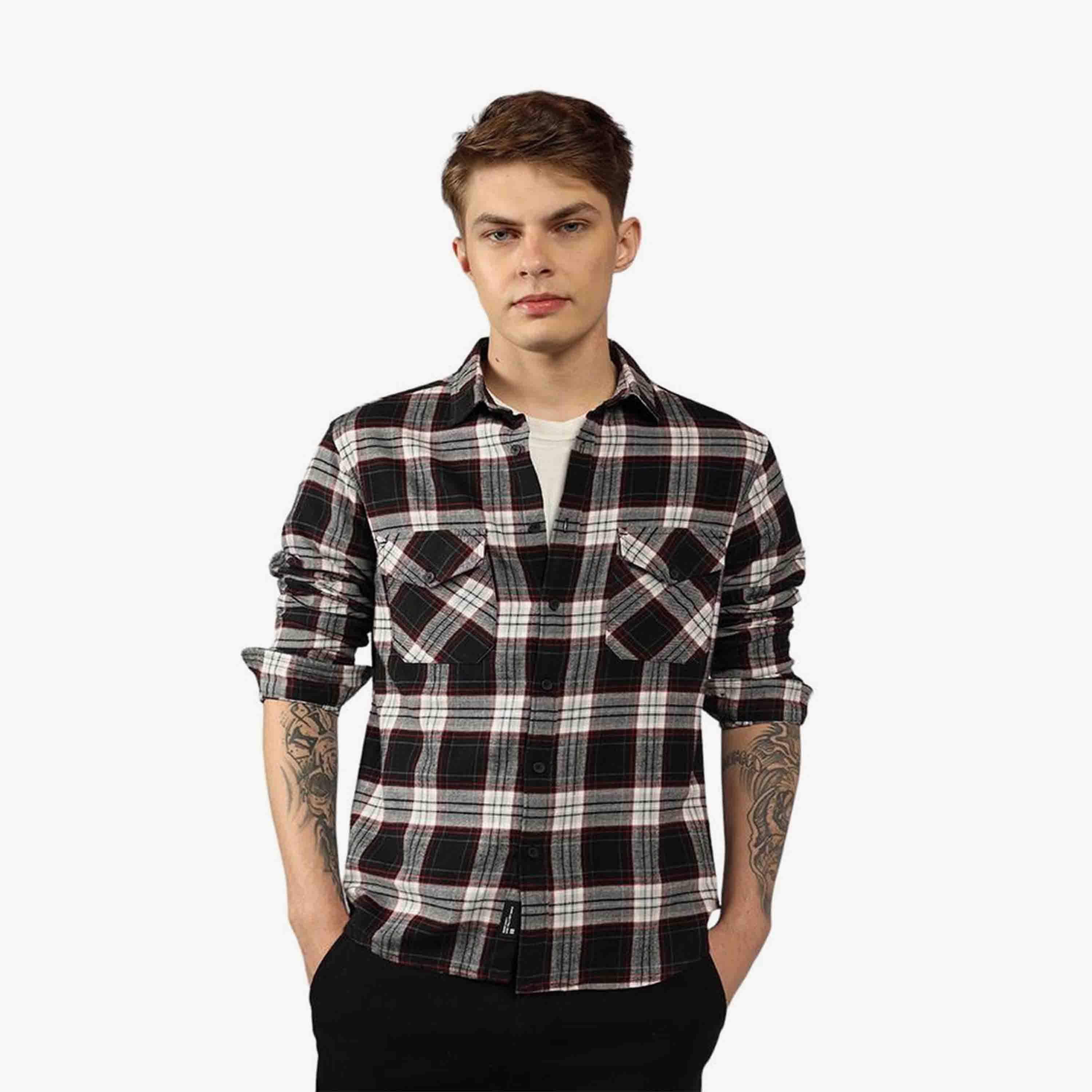 دينيس لينغو× ستايلي-  قميص كاجوال قطن خالص مقاس مريح قماش تارتان-men-clothing-shirts-image-3