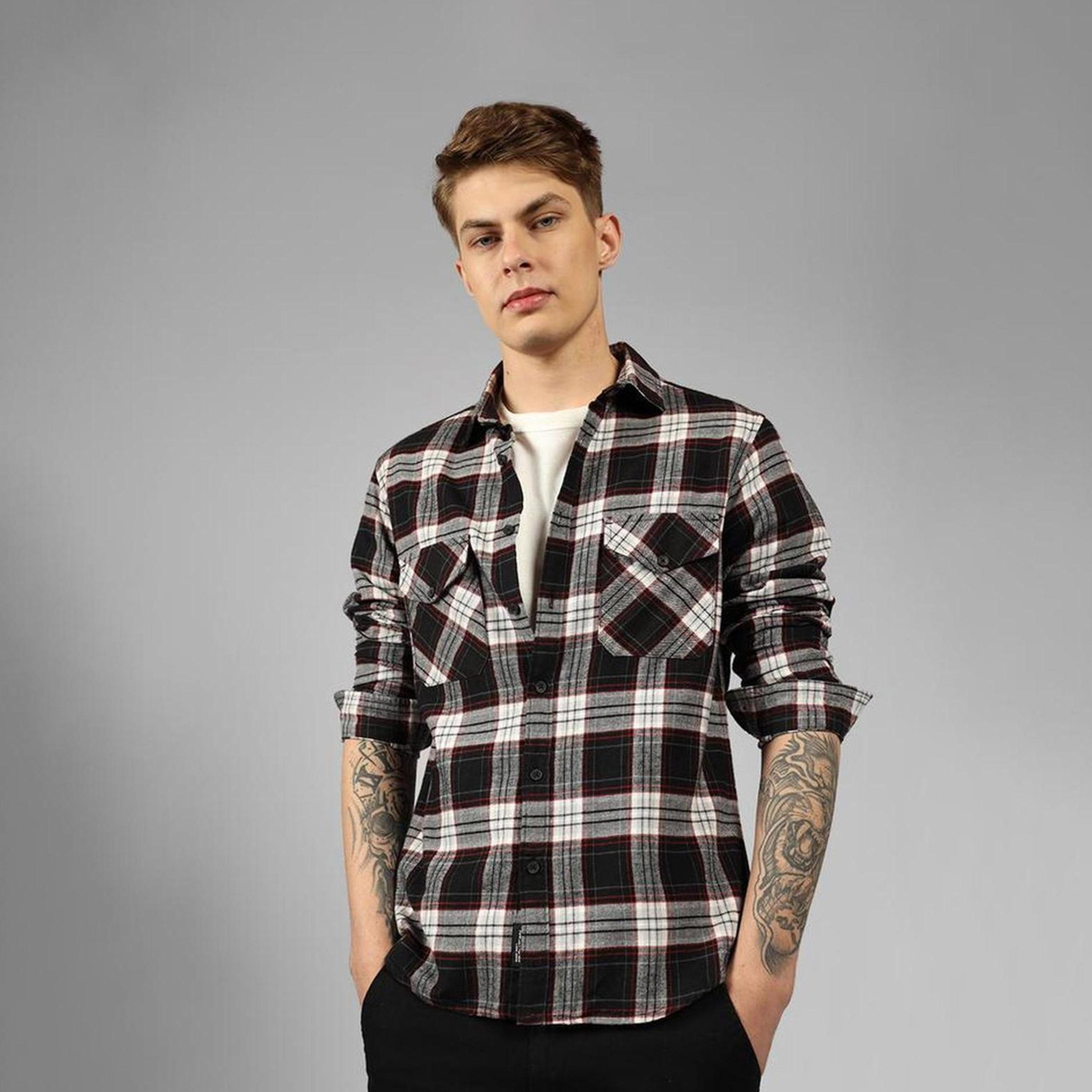 دينيس لينغو× ستايلي-  قميص كاجوال قطن خالص مقاس مريح قماش تارتان-men-clothing-shirts-image-6
