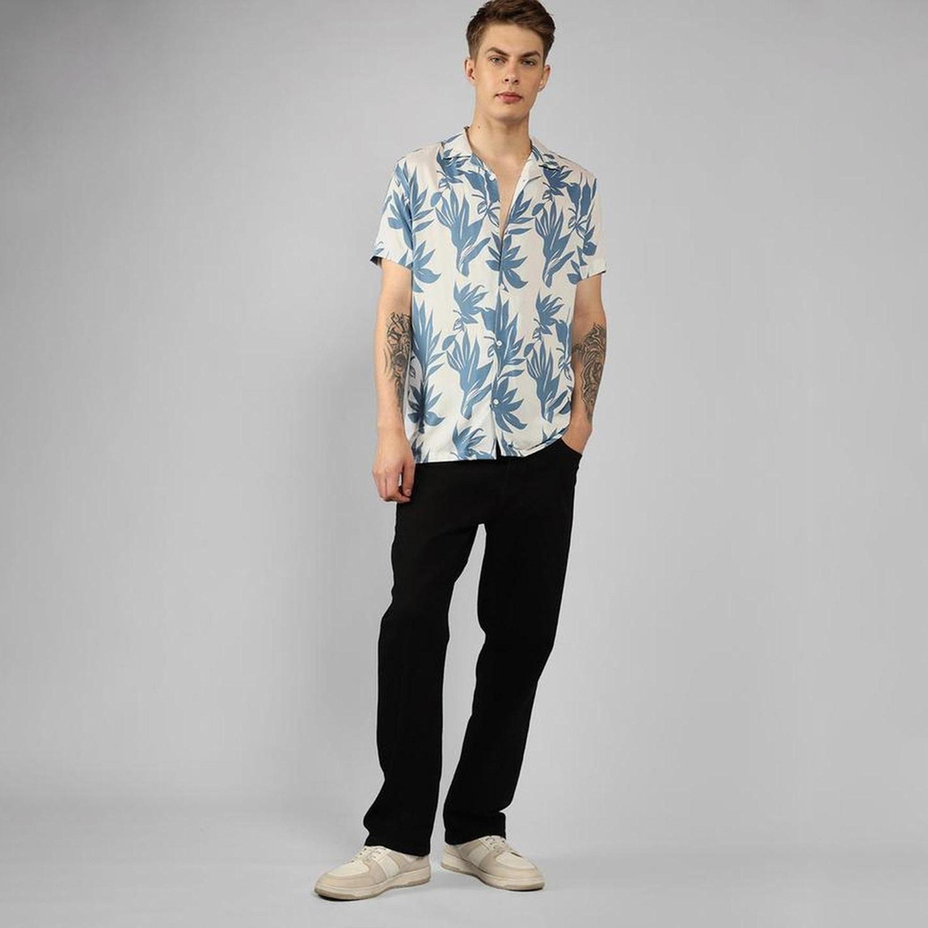 دينيس لينغو× ستايلي-  قميص كاجوال ياقة كوبية مطبوعة بالأزهار-men-clothing-shirts-image-2