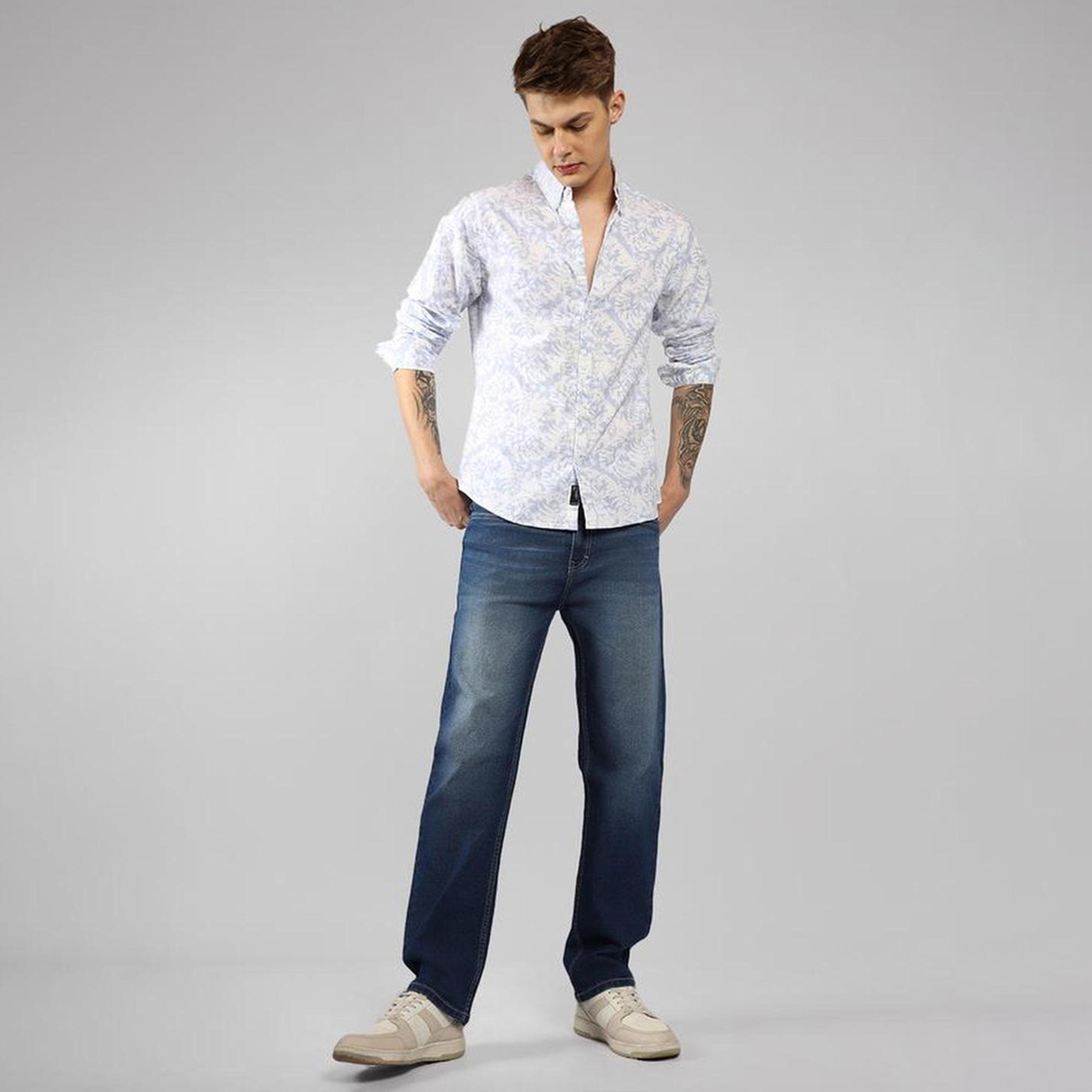 دينيس لينغو× ستايلي-  قميص كاجوال قطن ذو الياقة بأزرار سفلية وطبعات زهور-men-clothing-shirts-image-2