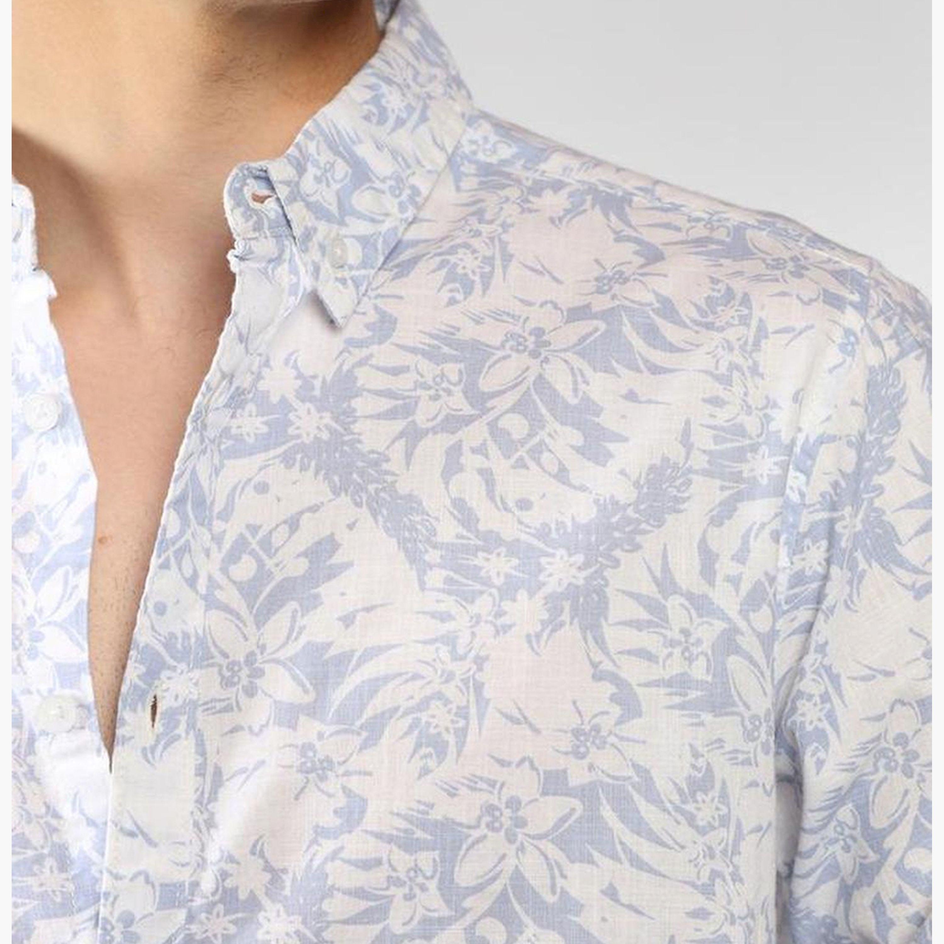 دينيس لينغو× ستايلي-  قميص كاجوال قطن ذو الياقة بأزرار سفلية وطبعات زهور-men-clothing-shirts-image-4