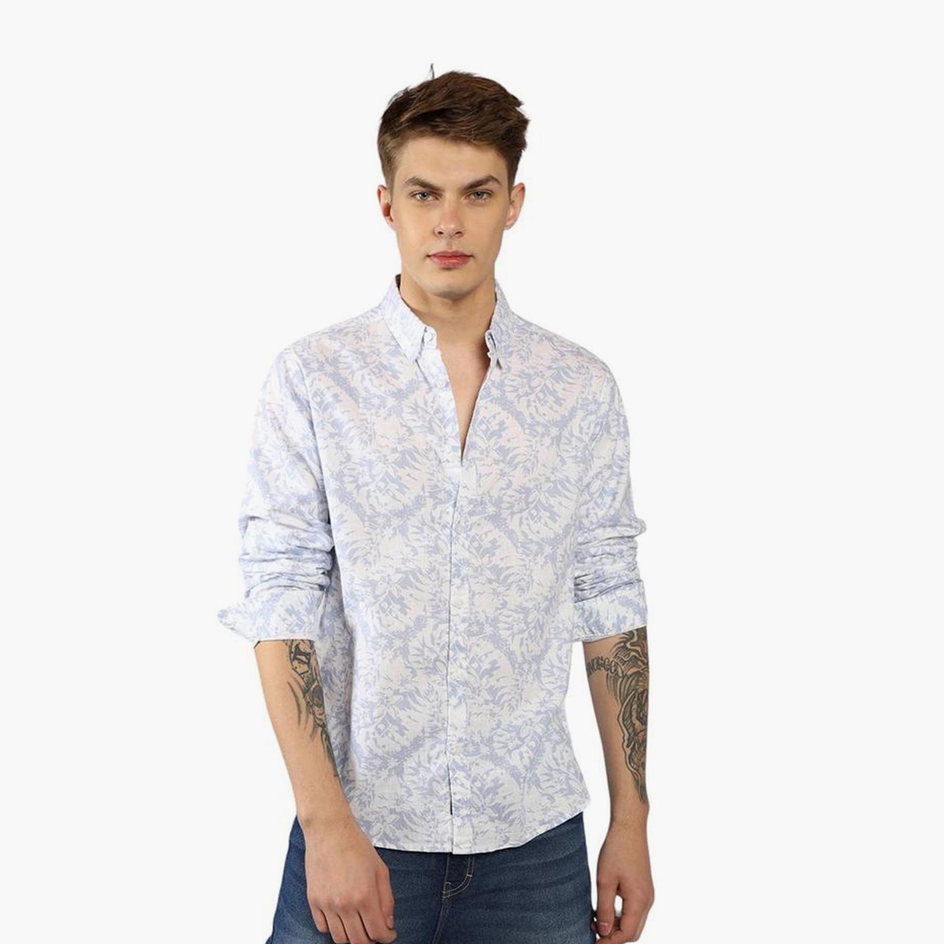دينيس لينغو× ستايلي-  قميص كاجوال قطن ذو الياقة بأزرار سفلية وطبعات زهور-men-clothing-shirts-image-5