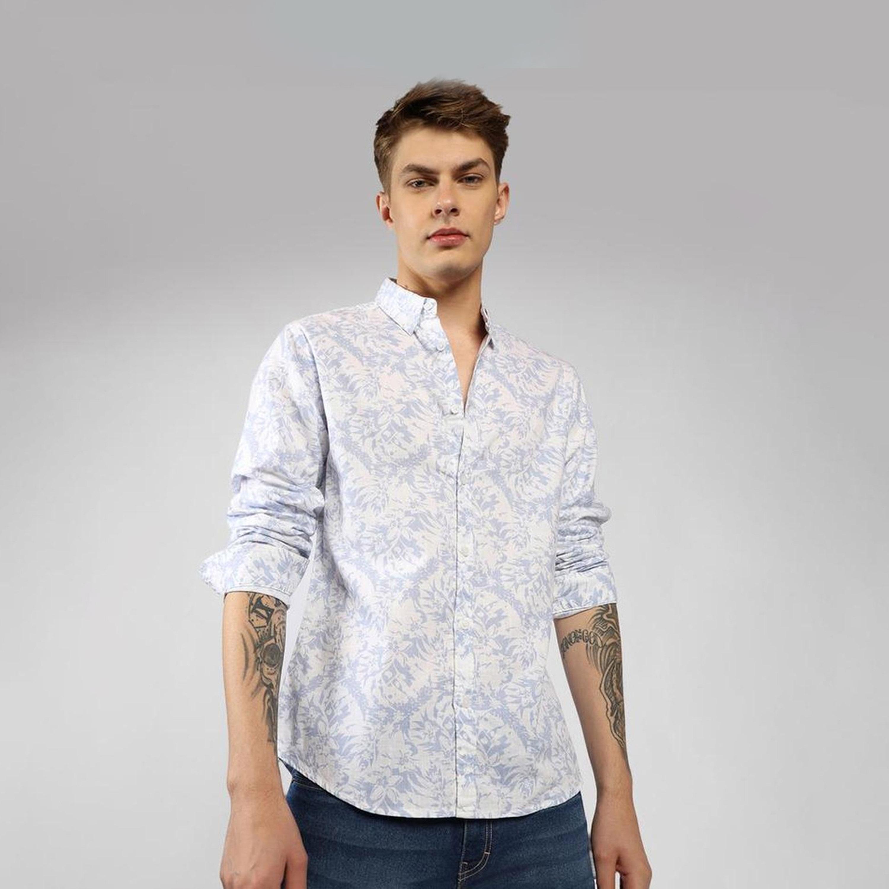دينيس لينغو× ستايلي-  قميص كاجوال قطن ذو الياقة بأزرار سفلية وطبعات زهور-men-clothing-shirts-image-6