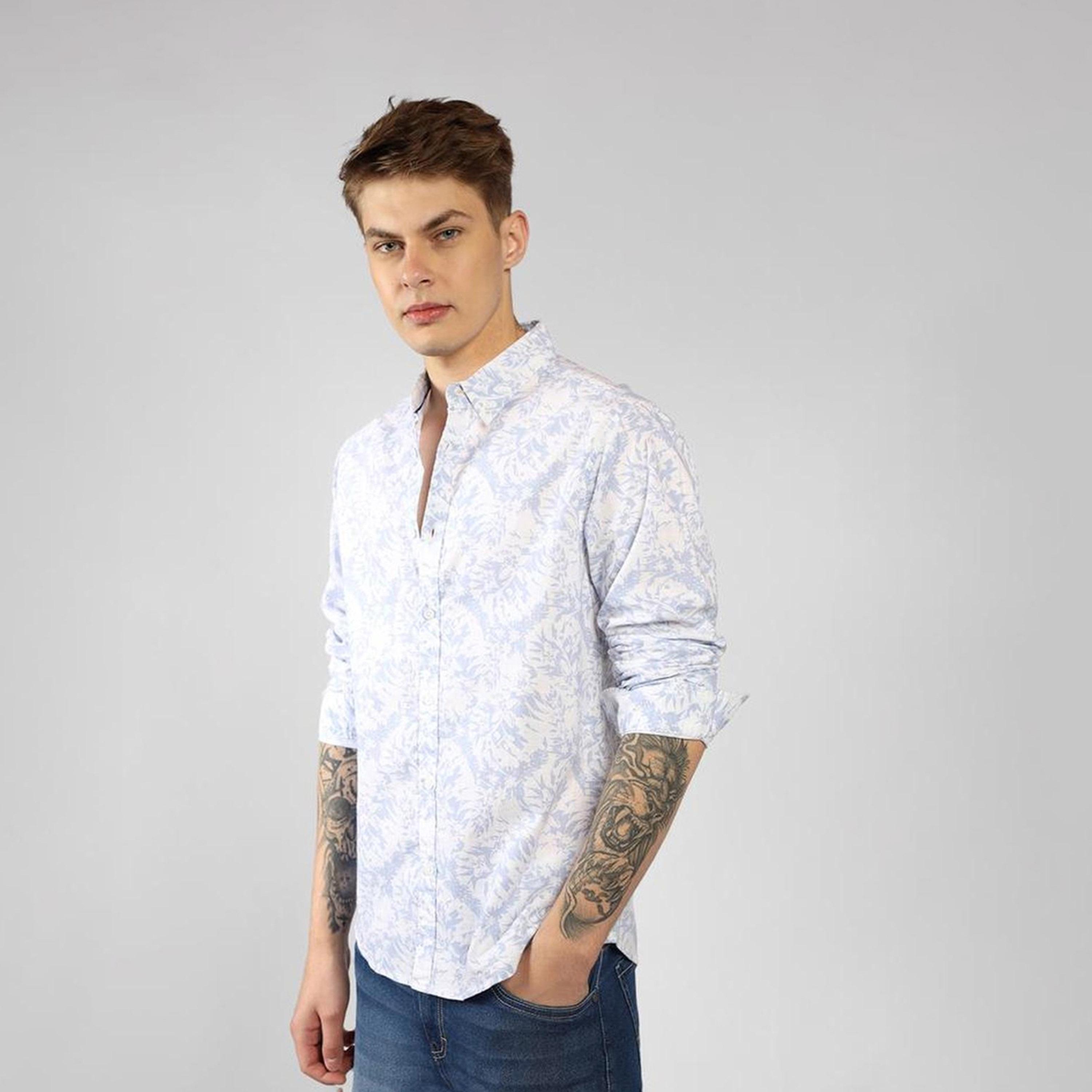 دينيس لينغو× ستايلي-  قميص كاجوال قطن ذو الياقة بأزرار سفلية وطبعات زهور-men-clothing-shirts-image-8