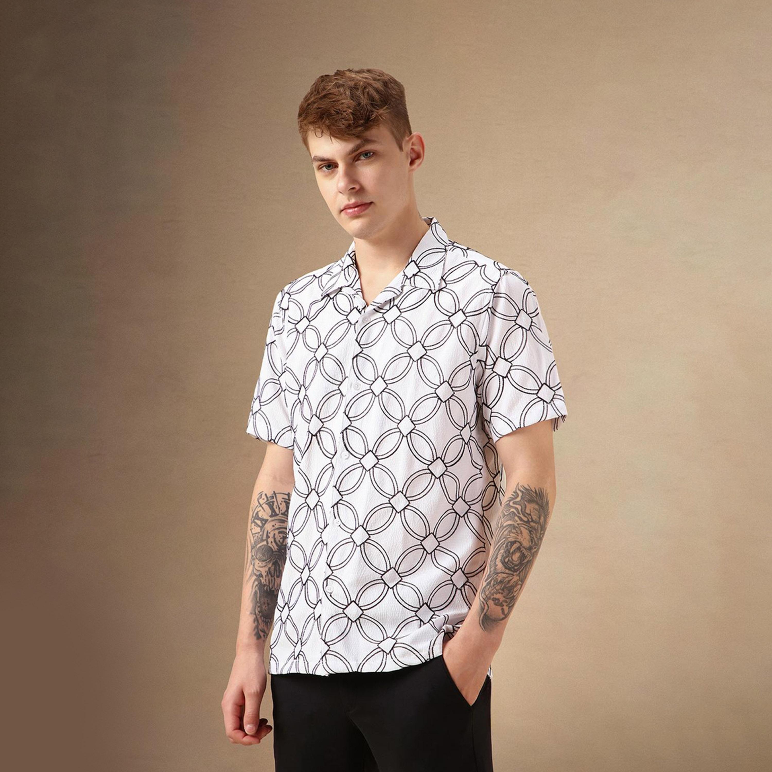 دينيس لينغو× ستايلي-  قميص كاجوال ياقة كوبية مطرزة بالأزهار الذكية-men-clothing-shirts-image-2