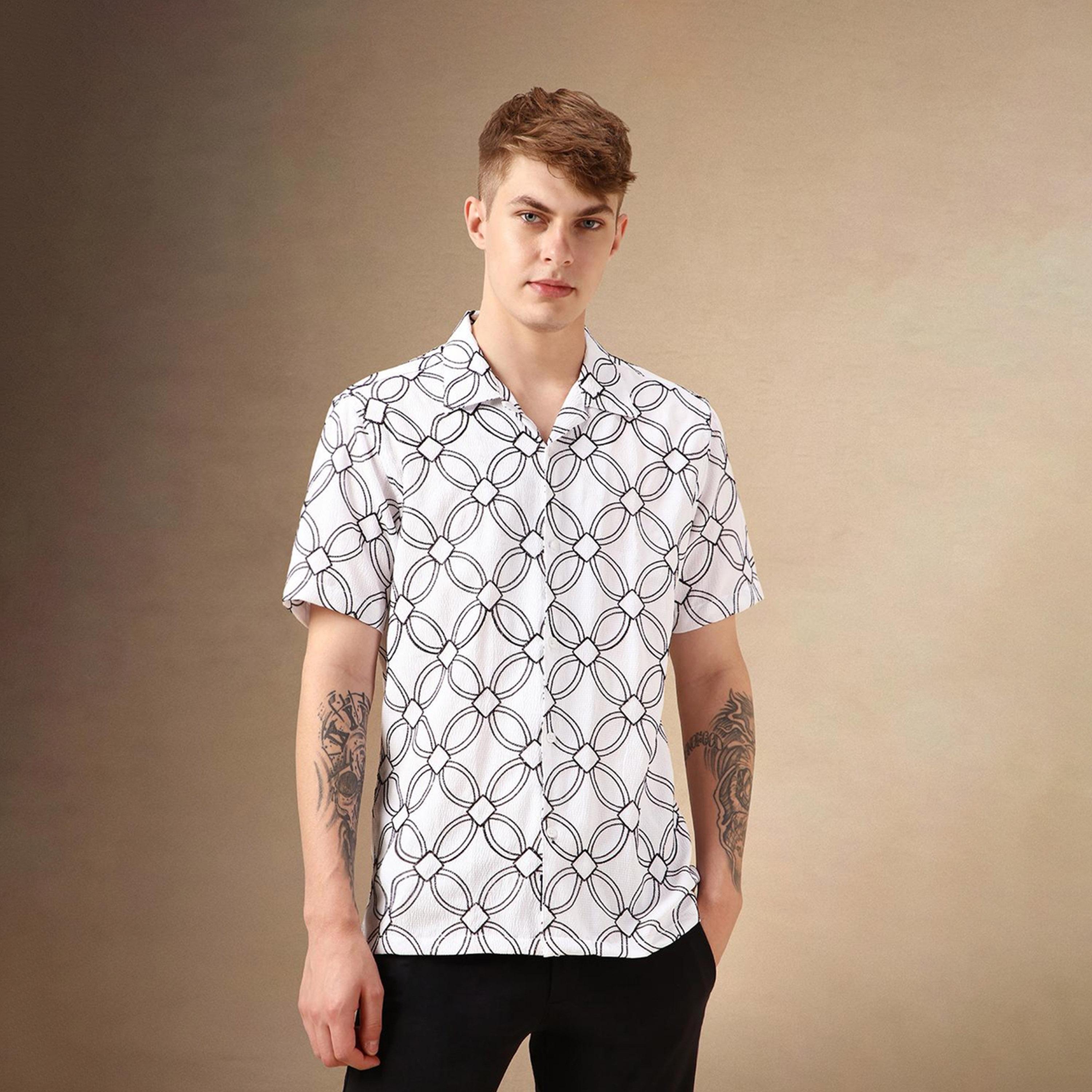 دينيس لينغو× ستايلي-  قميص كاجوال ياقة كوبية مطرزة بالأزهار الذكية-men-clothing-shirts-image-6