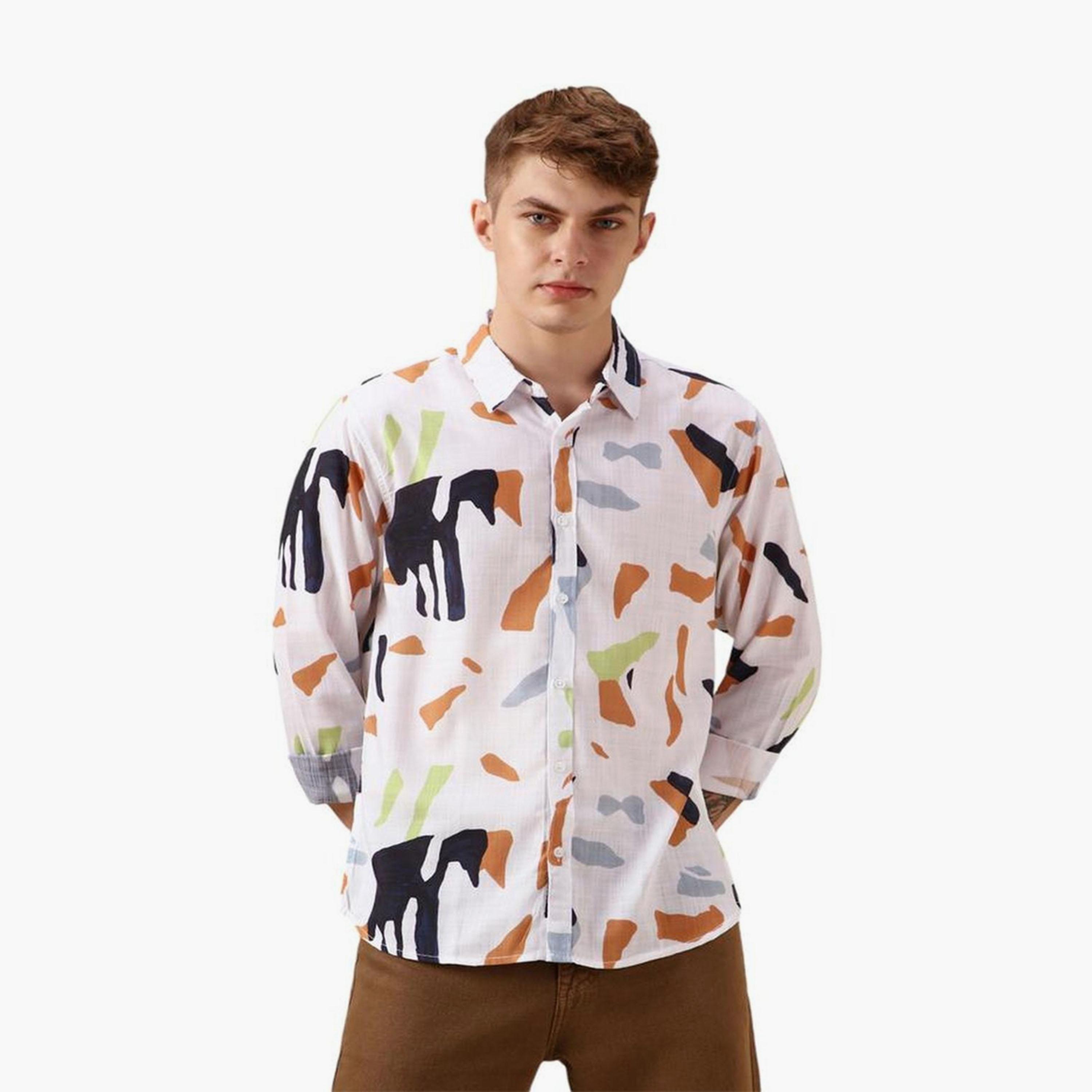 دينيس لينغو× ستايلي-  قميص كاجوال ياقة واسعة قطن مطبوع التجريدي-men-clothing-shirts-image-1