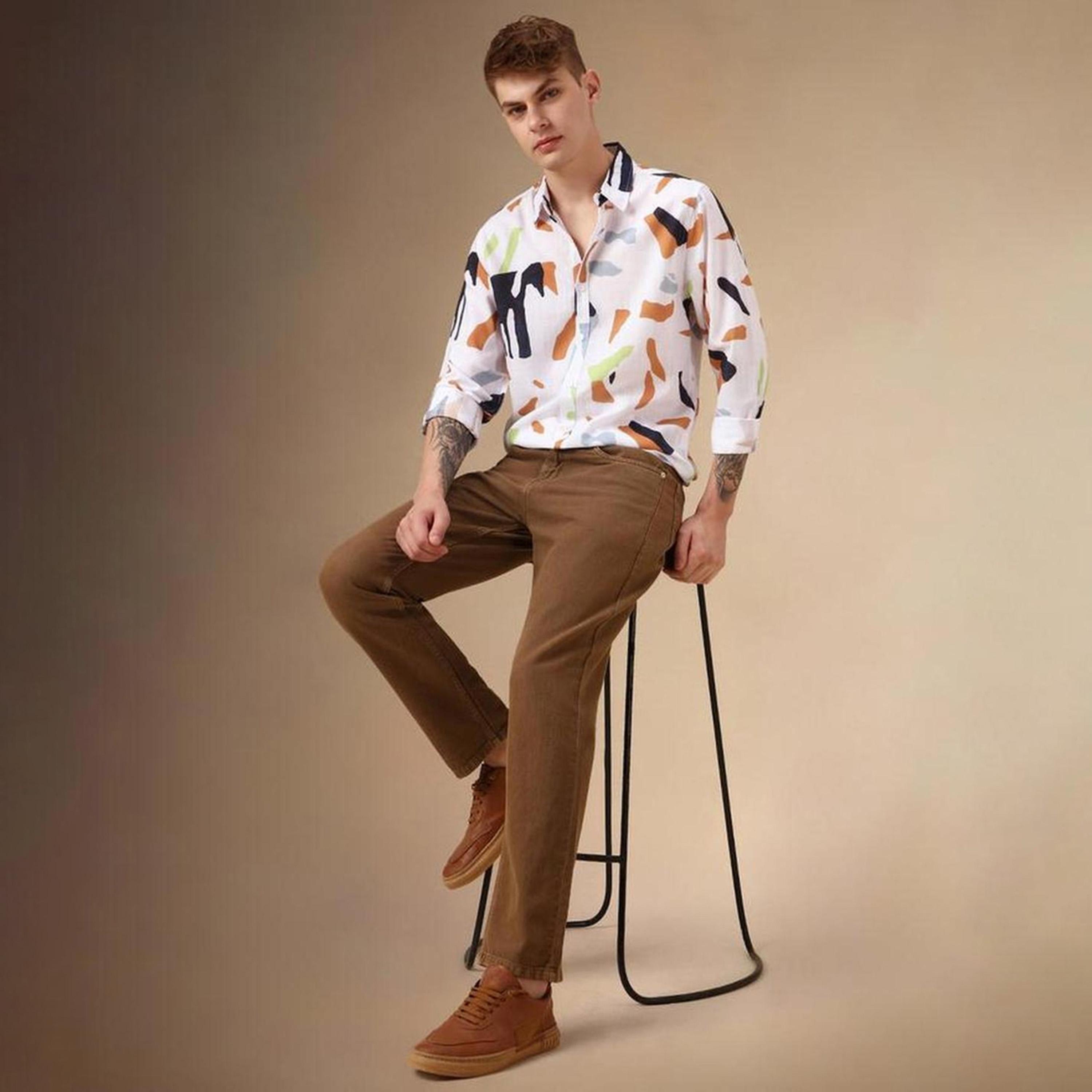 دينيس لينغو× ستايلي-  قميص كاجوال ياقة واسعة قطن مطبوع التجريدي-men-clothing-shirts-image-3