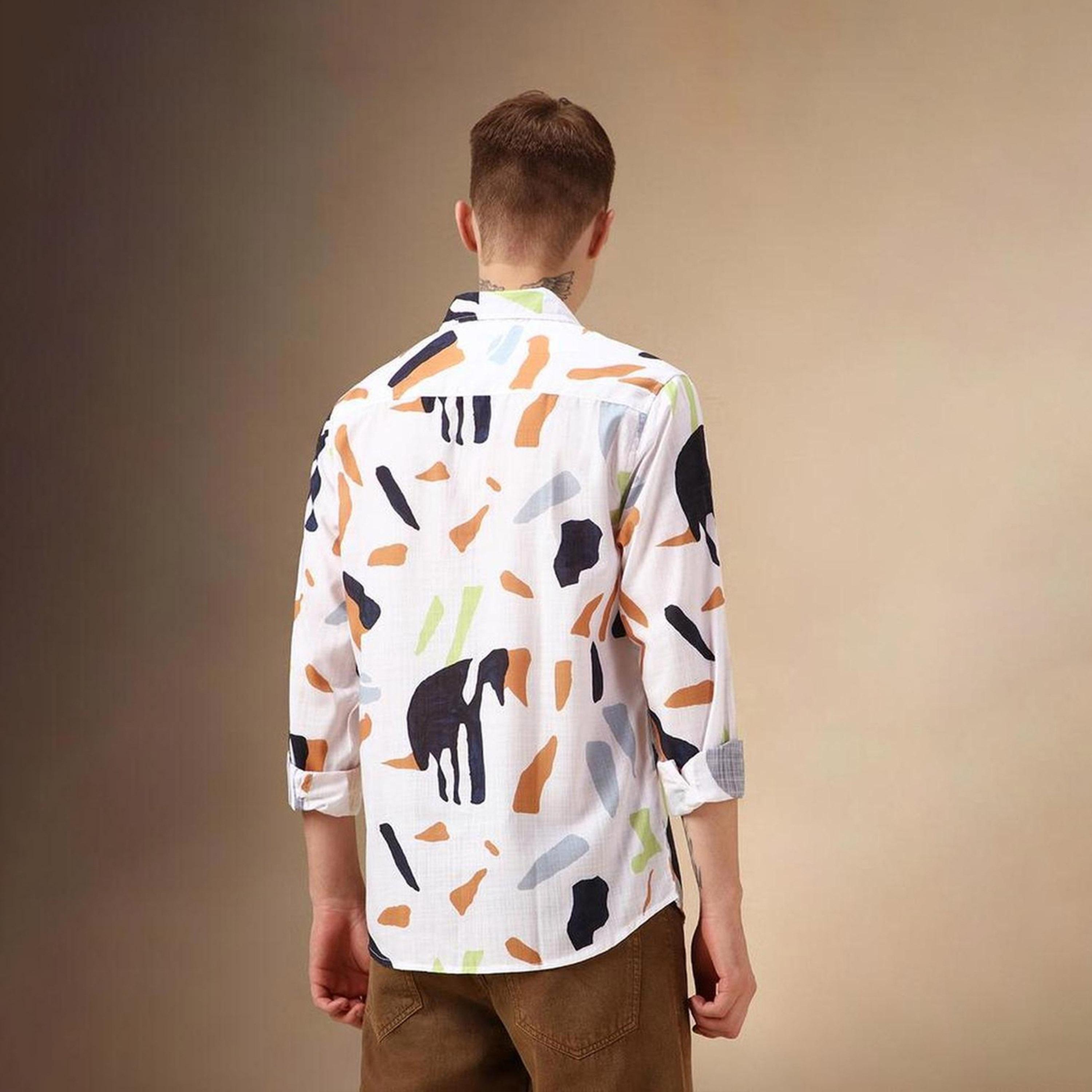 دينيس لينغو× ستايلي-  قميص كاجوال ياقة واسعة قطن مطبوع التجريدي-men-clothing-shirts-image-4