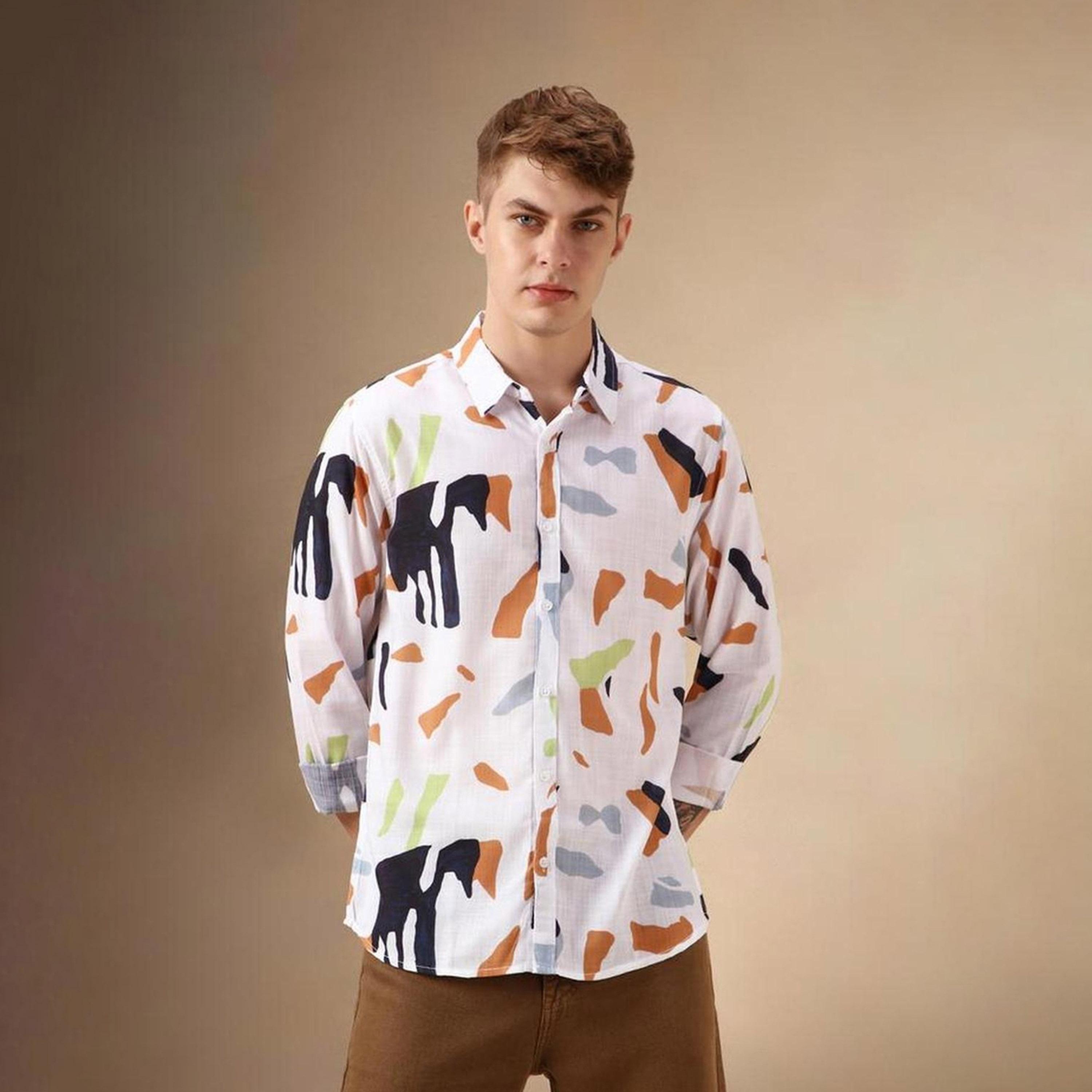 دينيس لينغو× ستايلي-  قميص كاجوال ياقة واسعة قطن مطبوع التجريدي-men-clothing-shirts-image-6