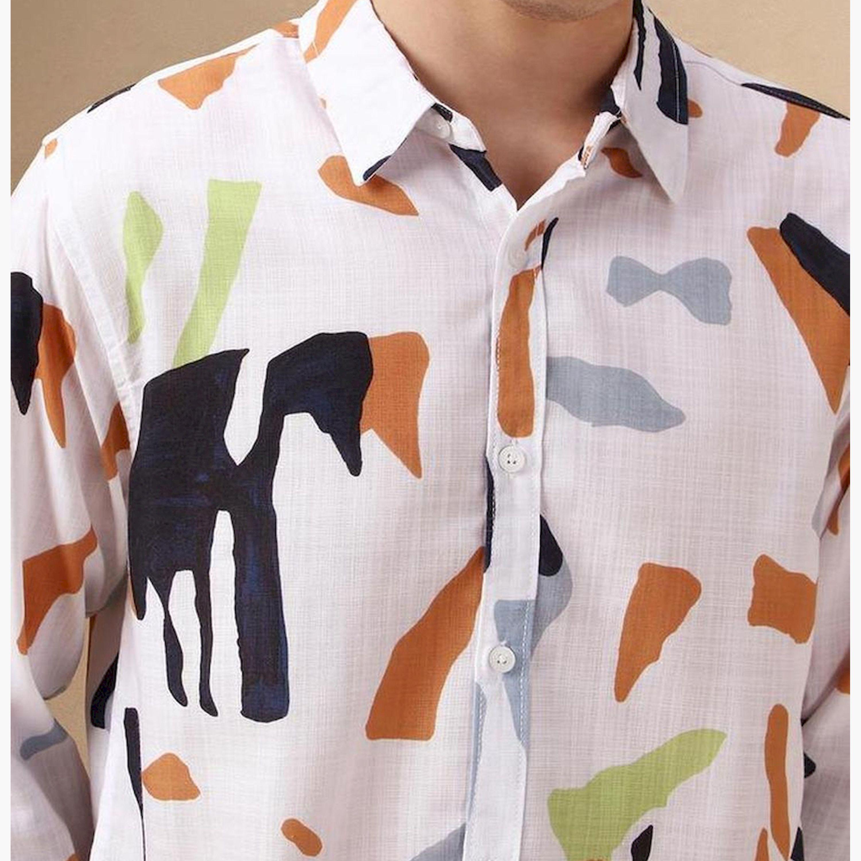 دينيس لينغو× ستايلي-  قميص كاجوال ياقة واسعة قطن مطبوع التجريدي-men-clothing-shirts-image-7