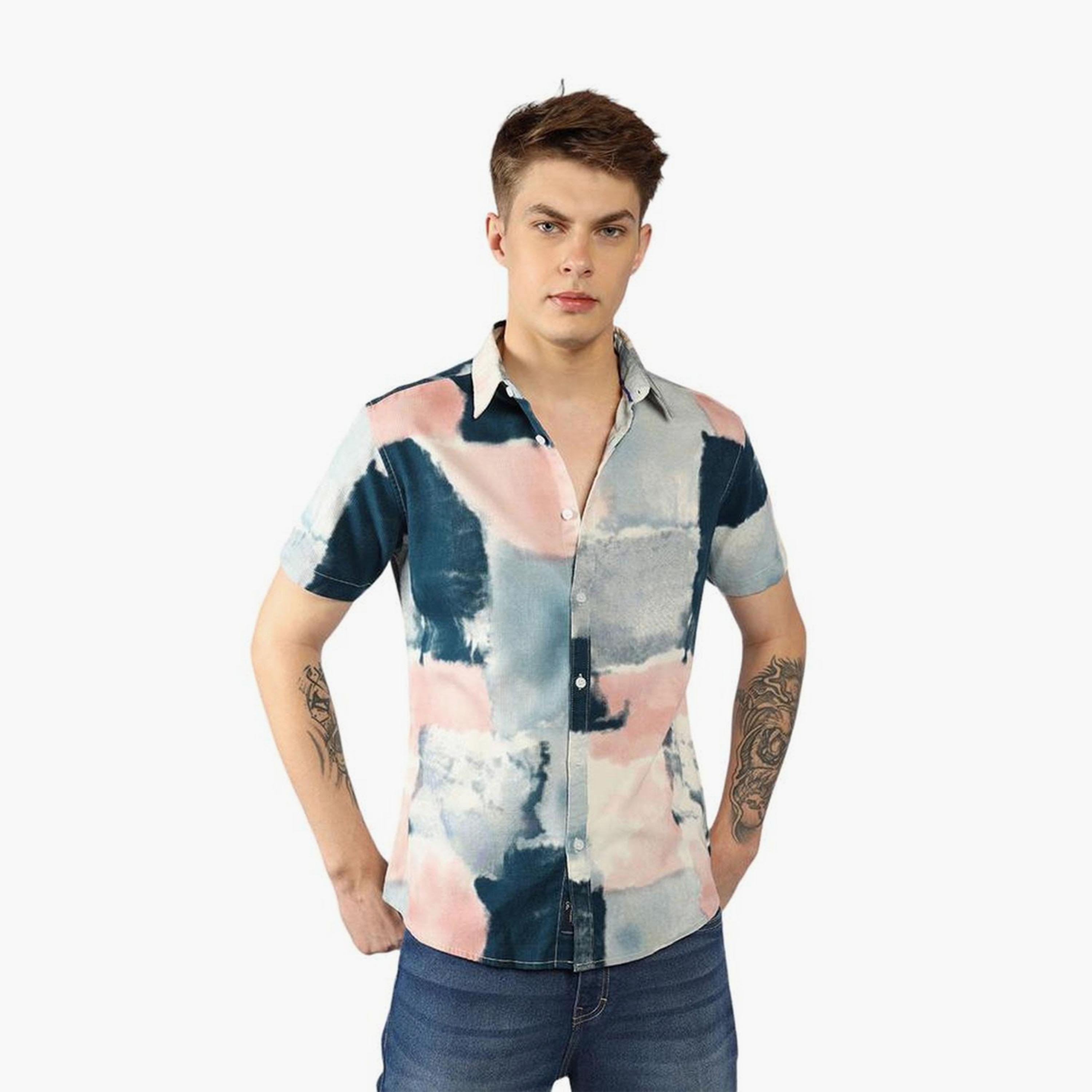 Dennis Lingo X Styli Spread Collar Cotton Dobby Textured Print Casual Shirt-men-clothing-shirts-image-1
