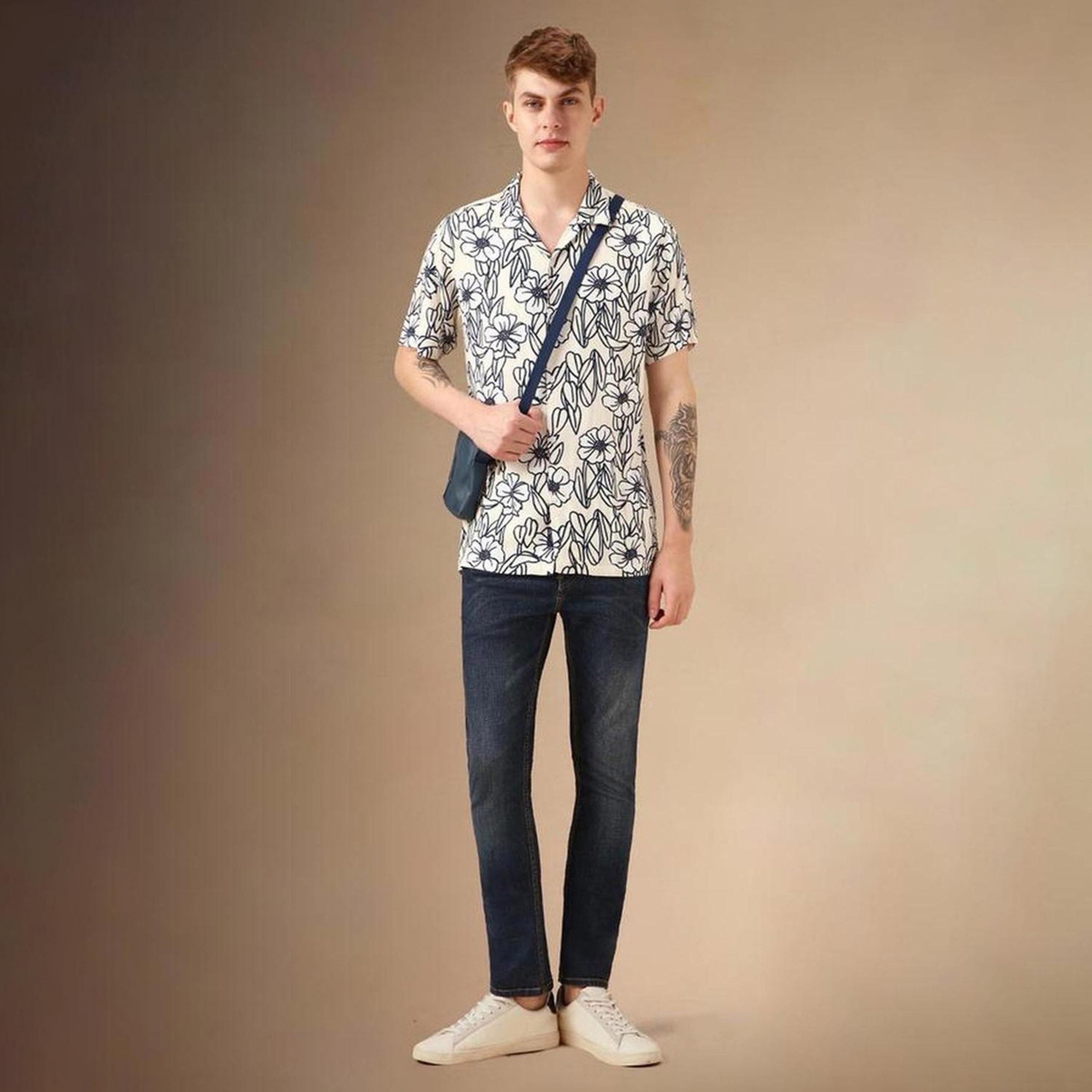 دينيس لينغو× ستايلي-  قميص كاجوال ياقة كوبية مطبوعة بالأزهار الذكية-men-clothing-shirts-image-2
