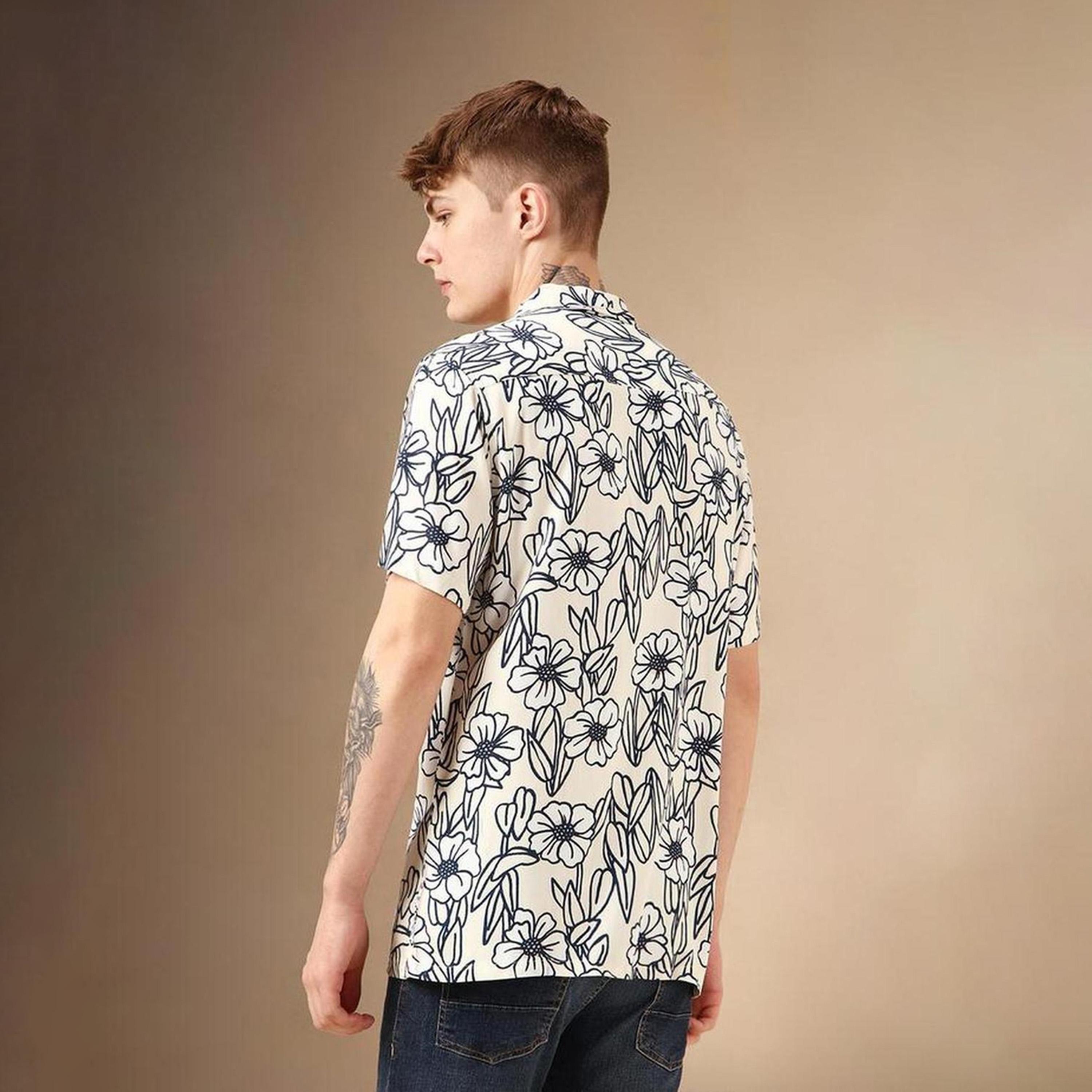 دينيس لينغو× ستايلي-  قميص كاجوال ياقة كوبية مطبوعة بالأزهار الذكية-men-clothing-shirts-image-3