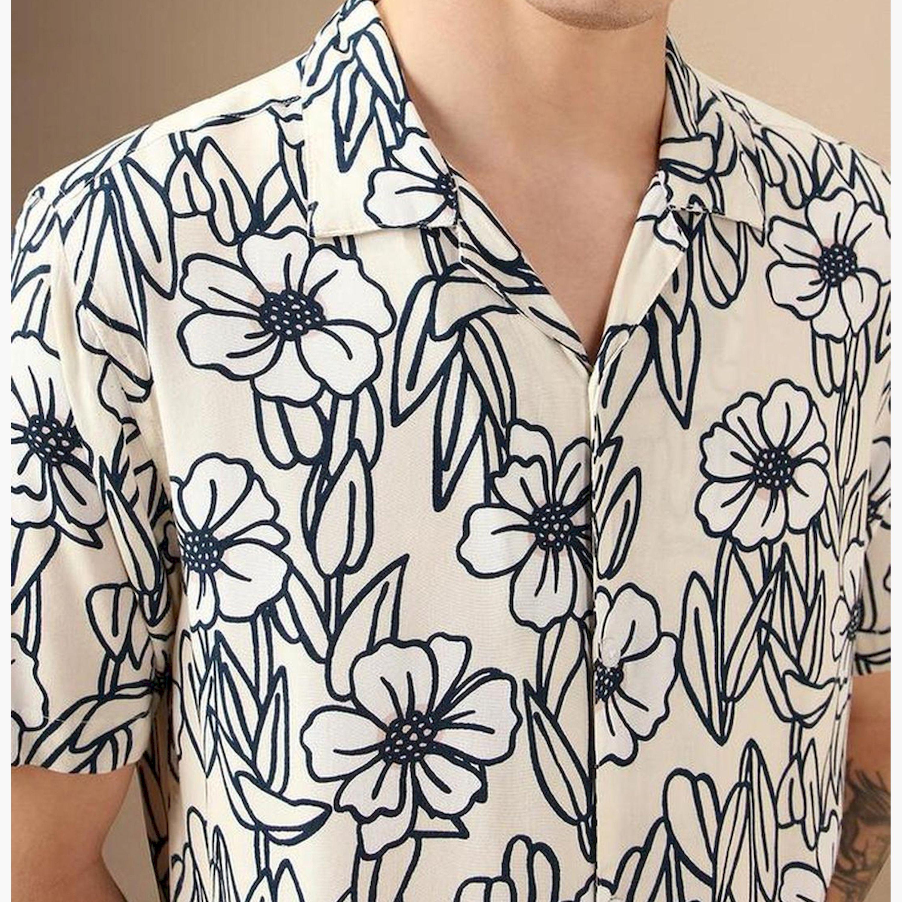 دينيس لينغو× ستايلي-  قميص كاجوال ياقة كوبية مطبوعة بالأزهار الذكية-men-clothing-shirts-image-4