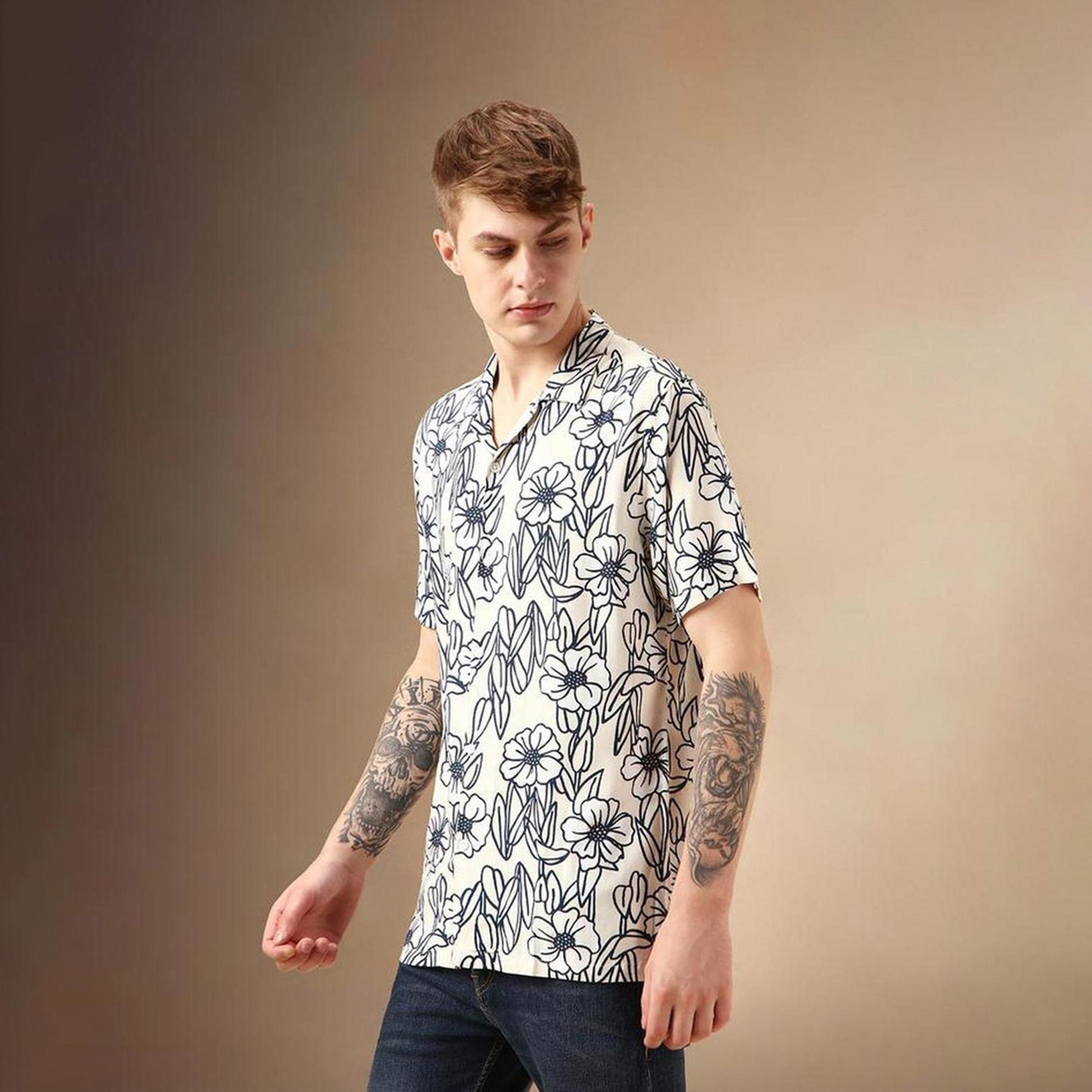 دينيس لينغو× ستايلي-  قميص كاجوال ياقة كوبية مطبوعة بالأزهار الذكية-men-clothing-shirts-image-5