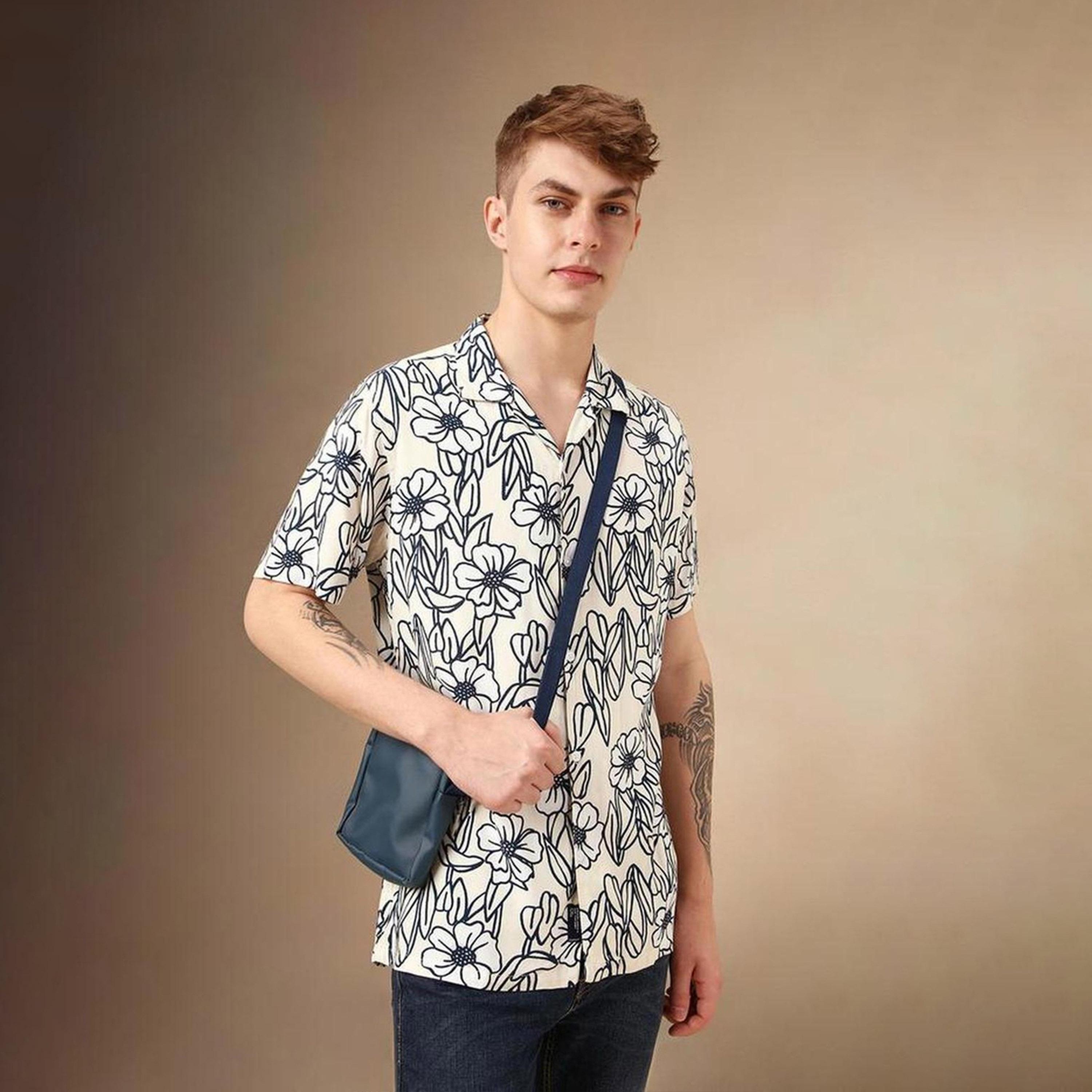 دينيس لينغو× ستايلي-  قميص كاجوال ياقة كوبية مطبوعة بالأزهار الذكية-men-clothing-shirts-image-6