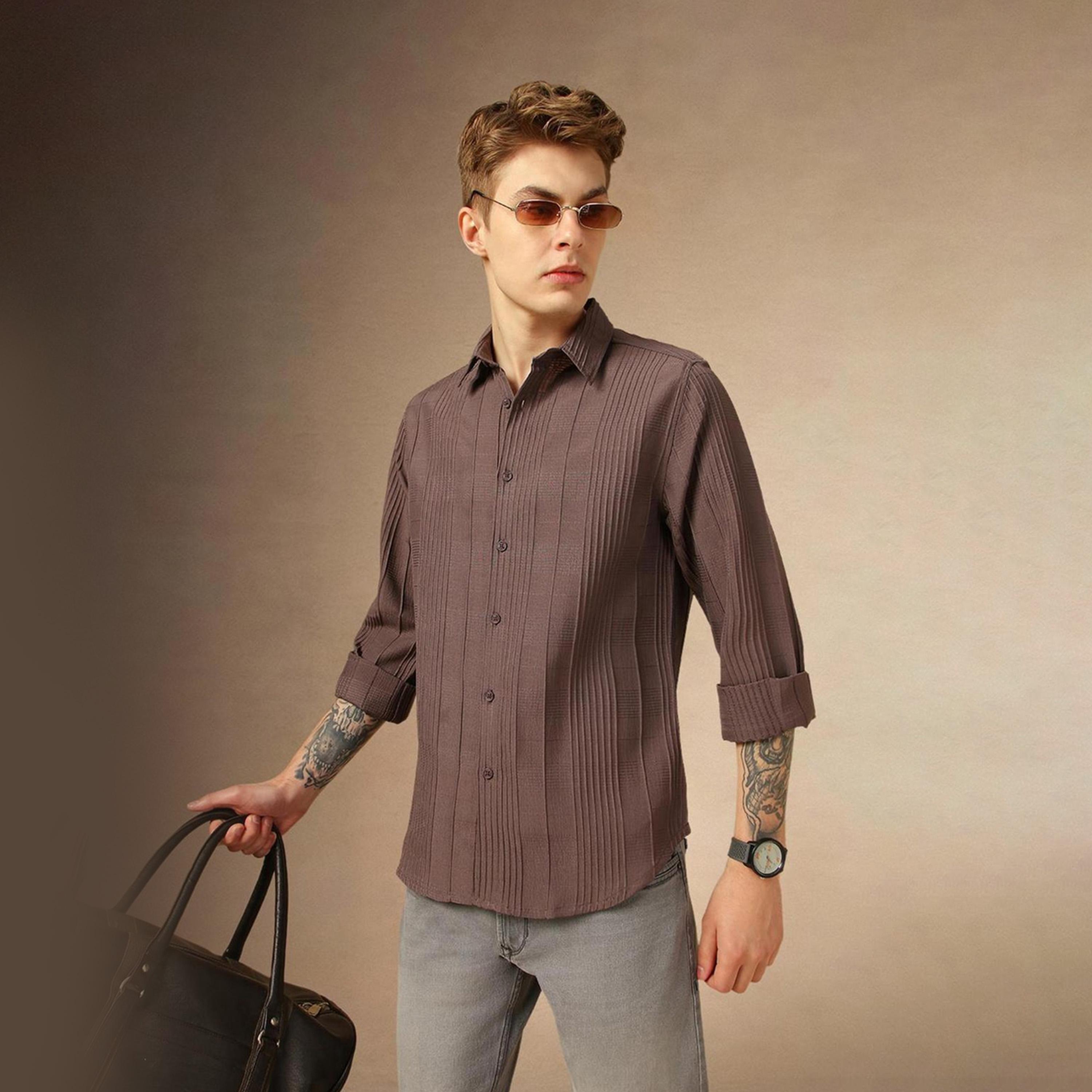 دينيس لينغو× ستايلي-  قميص كاجوال ياقة واسعة كلاسيكي مريح-men-clothing-shirts-image-5