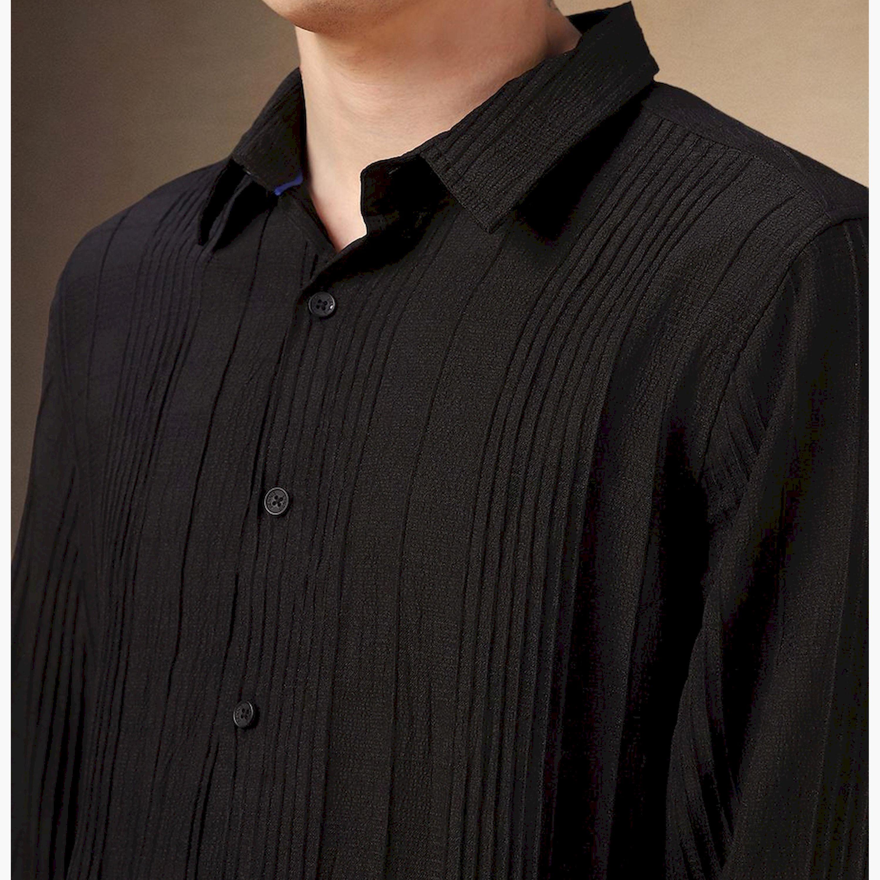 دينيس لينغو× ستايلي-  قميص كاجوال من القطن ياقة واسعة باللون الأسود-men-clothing-shirts-image-4