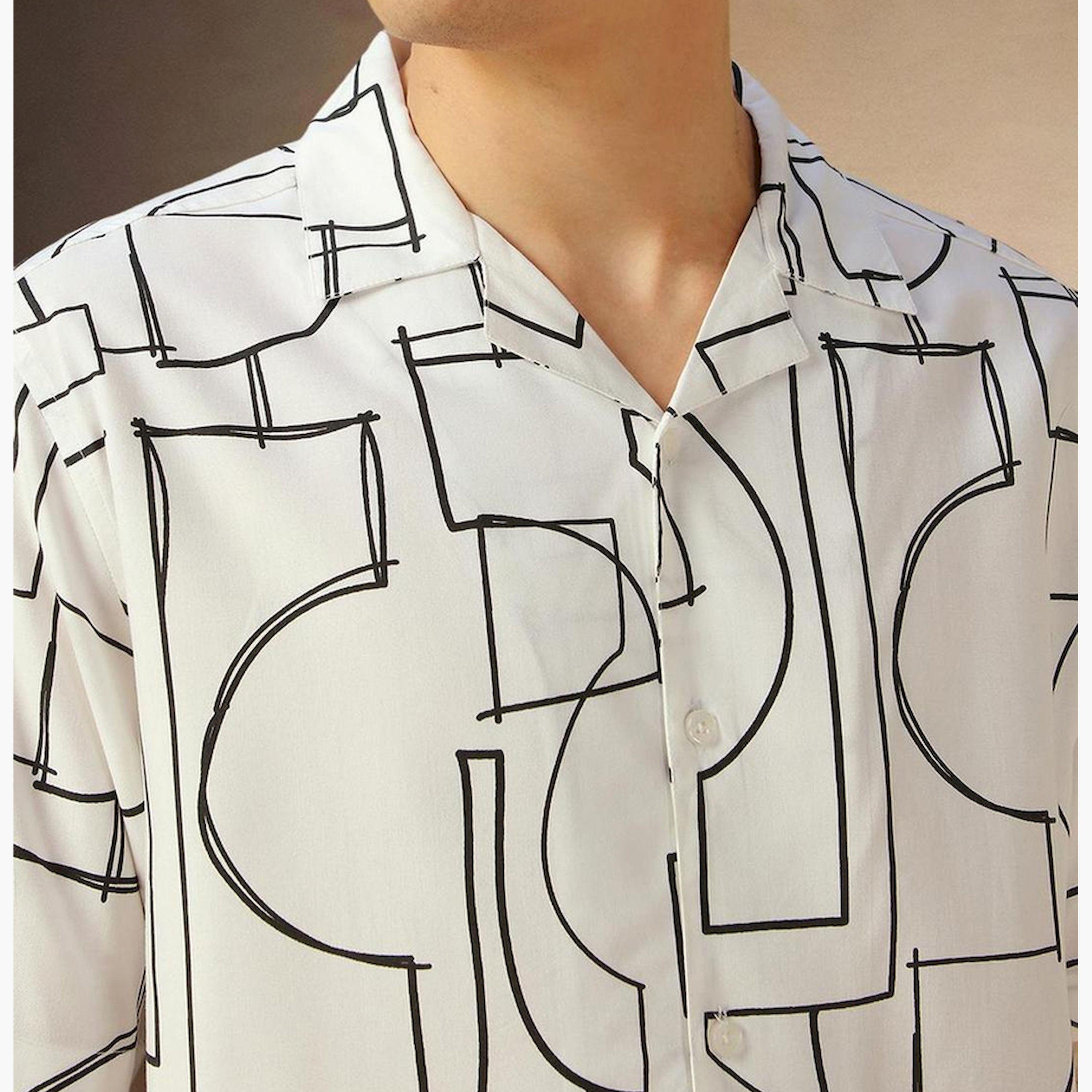 دينيس لينغو× ستايلي-  قميص كاجوال ياقة كوبية مطبوع لون أبيض-men-clothing-shirts-image-5