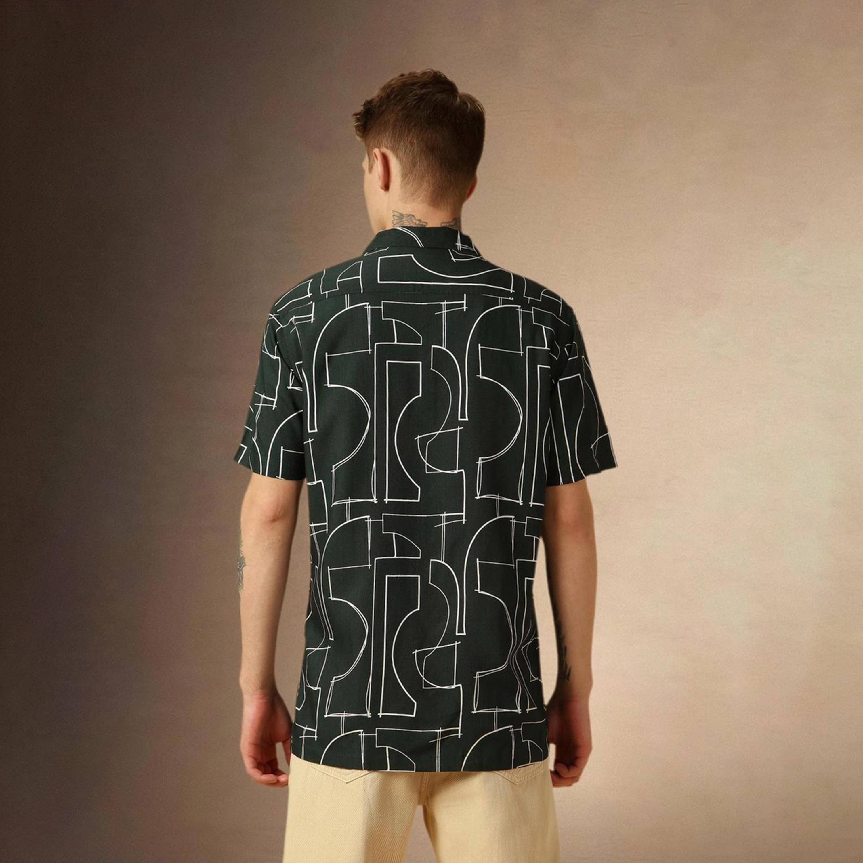 Dennis Lingo X Styli Green Relaxed Fit Printed Spread Collar Casual Shirt-men-clothing-shirts-image-2