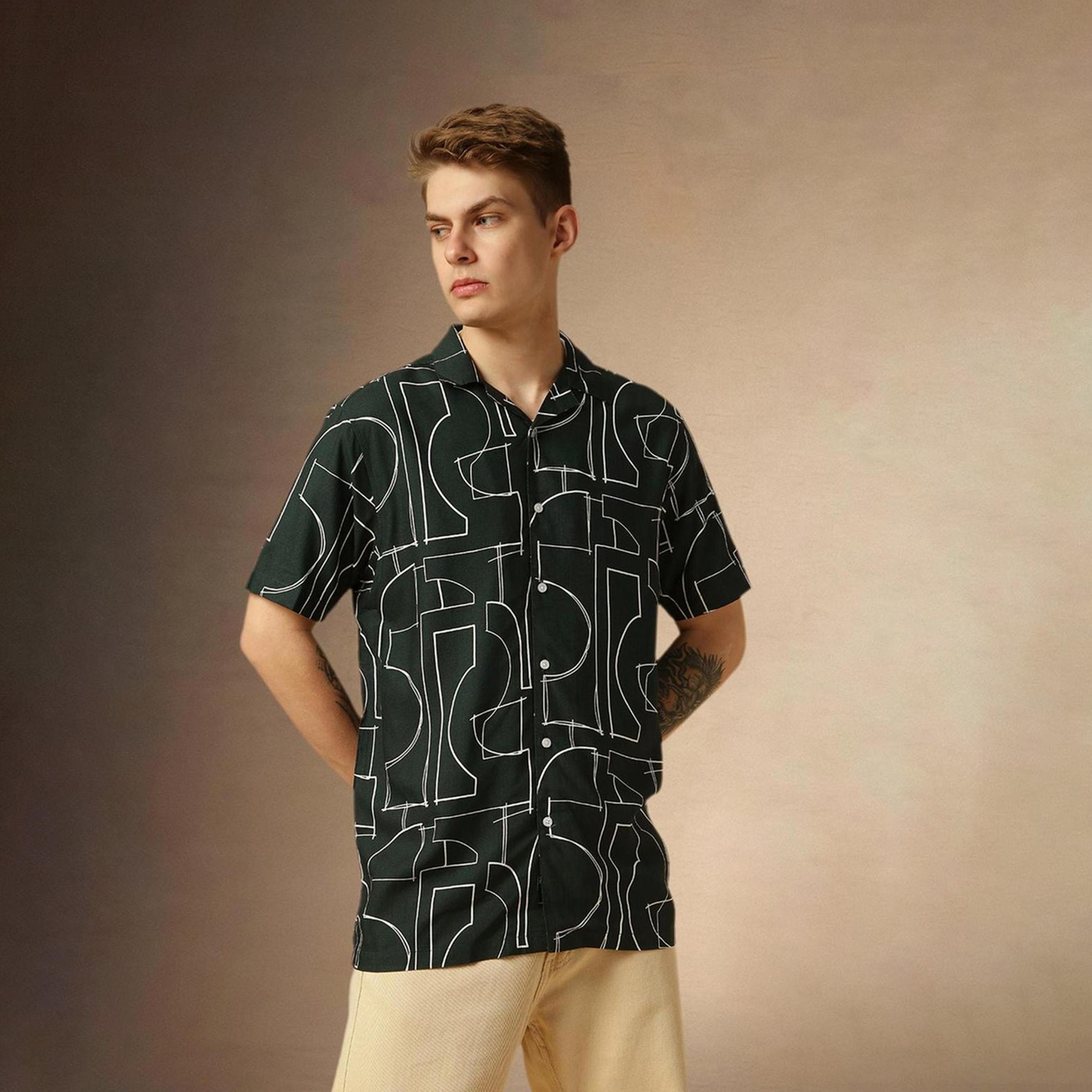 Dennis Lingo X Styli Green Relaxed Fit Printed Spread Collar Casual Shirt-men-clothing-shirts-image-3