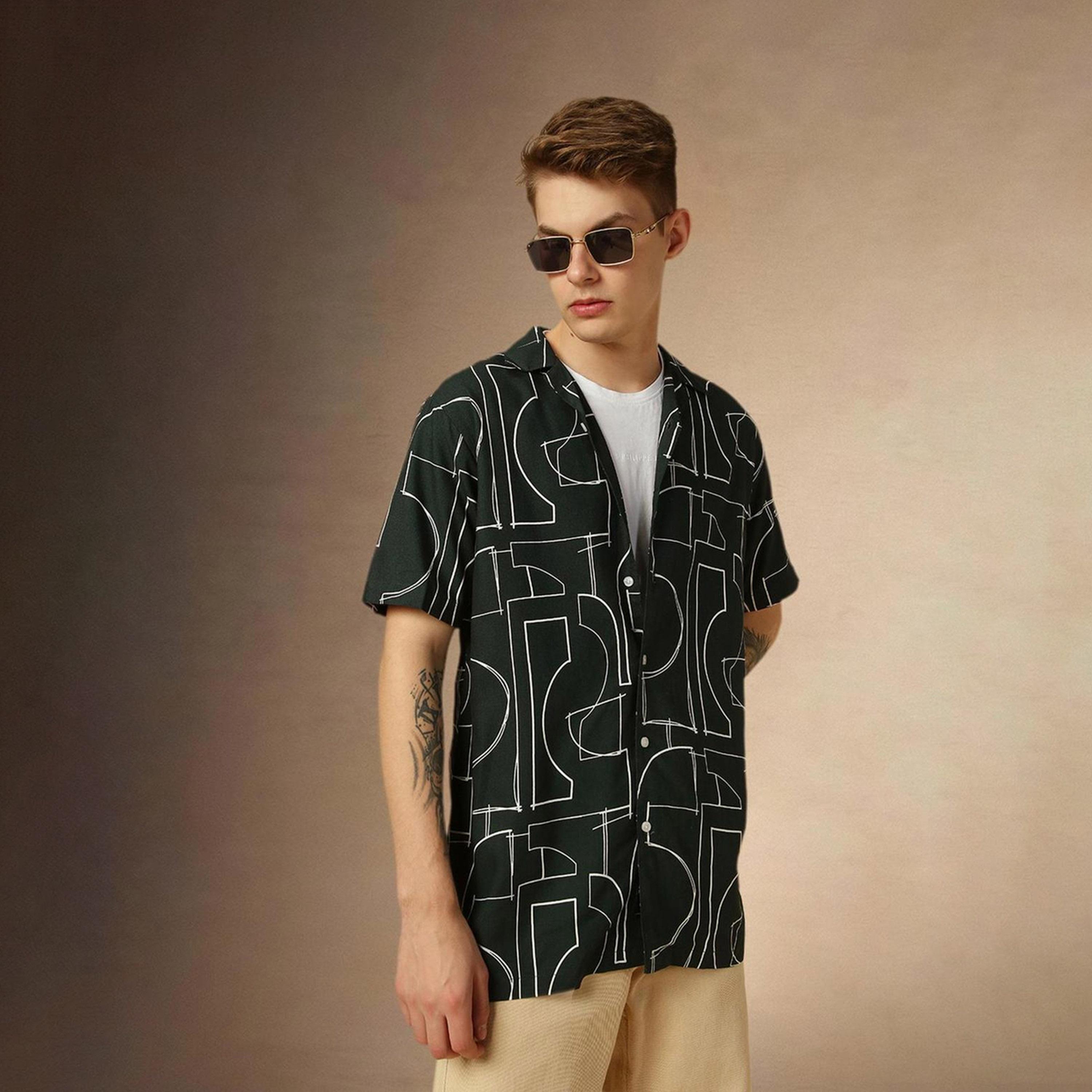 Dennis Lingo X Styli Green Relaxed Fit Printed Spread Collar Casual Shirt-men-clothing-shirts-image-4